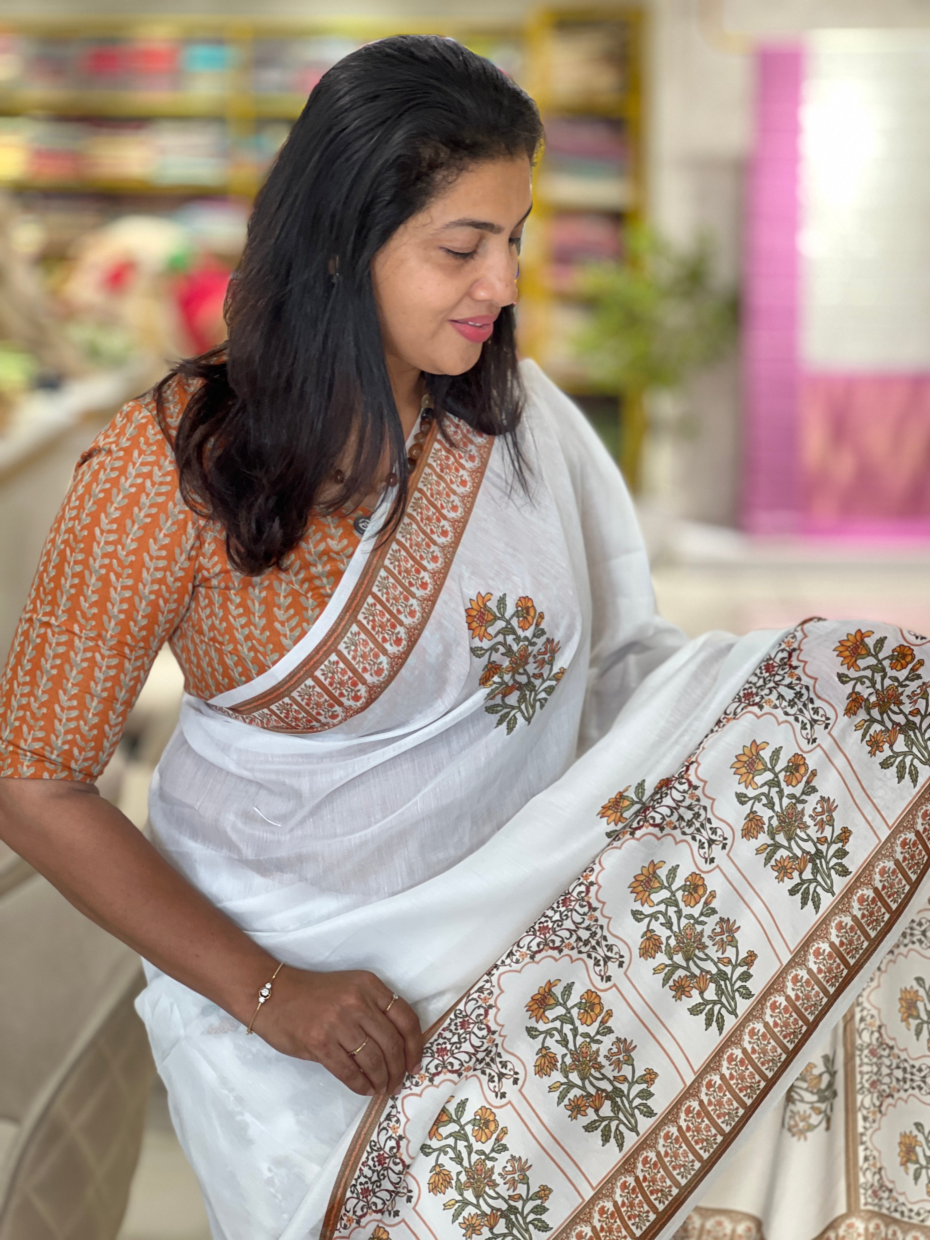 Floral Digital Printed Mul Chanderi Saree | HT296