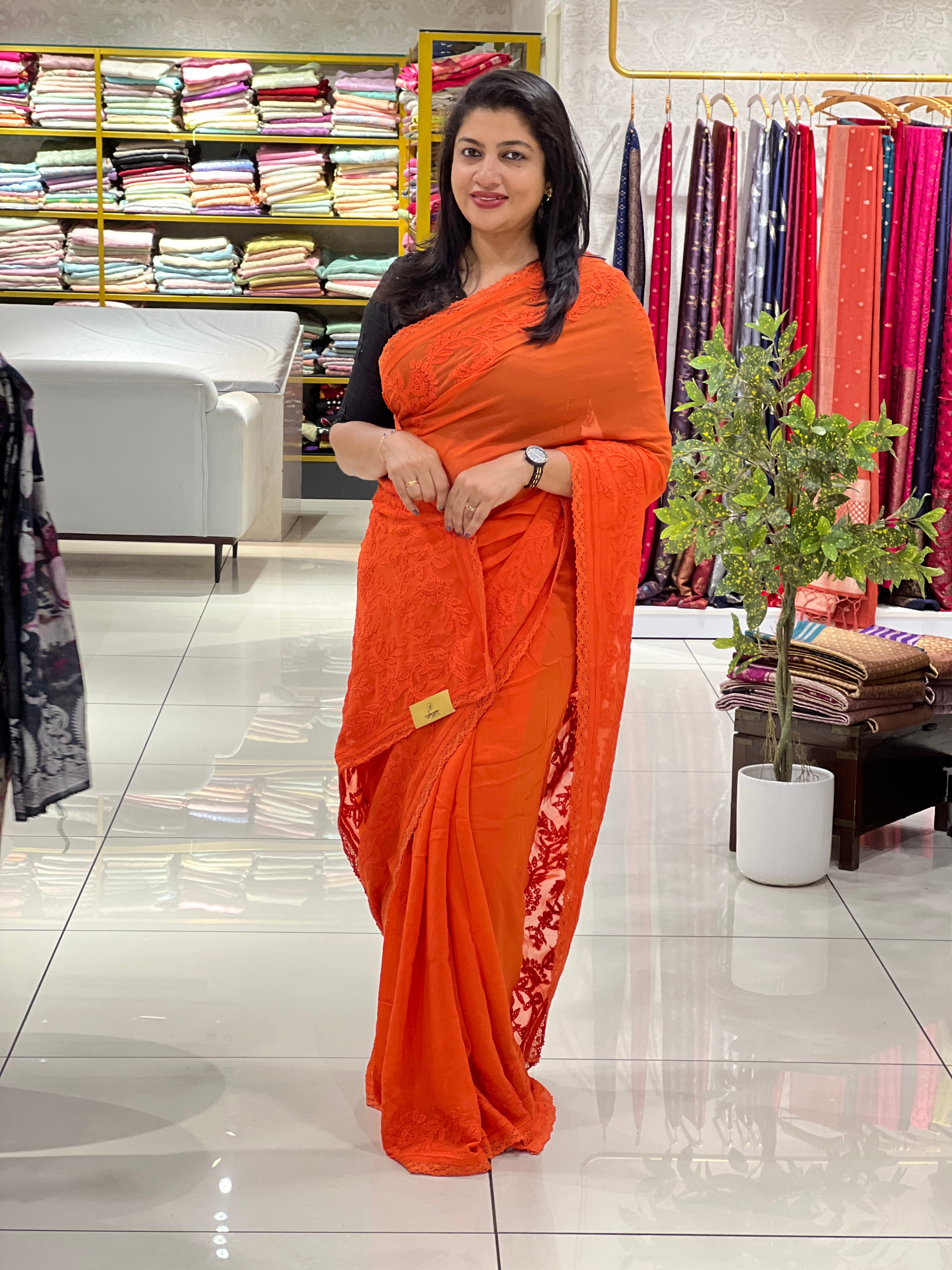 Hand Chikankari PaisleyDesign Georgette Saree |GMA196