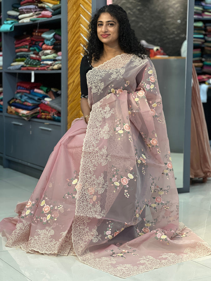 Point Embroidery Border Viscose Organza Saree | BLD385