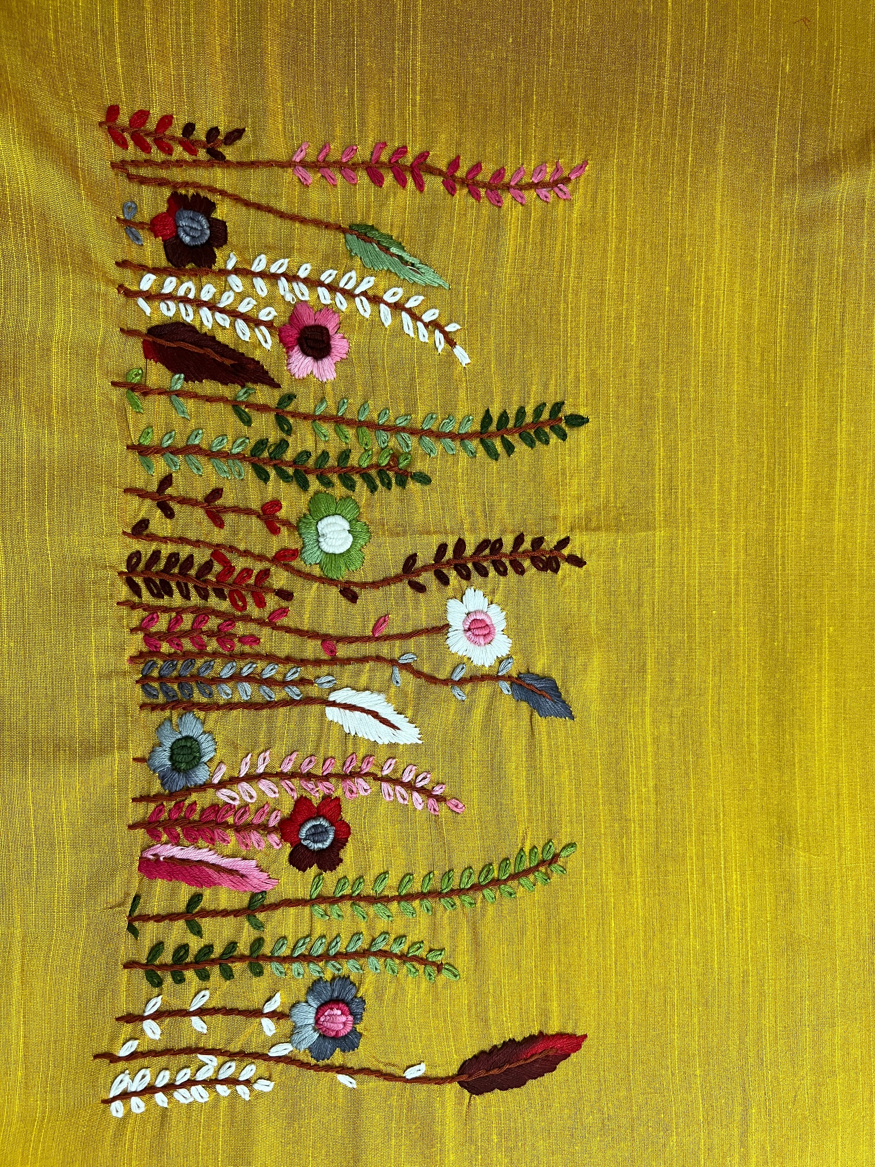 Multicolour Floral Hand Embroidery Detailed Raw Silk Blouse Material | OS482