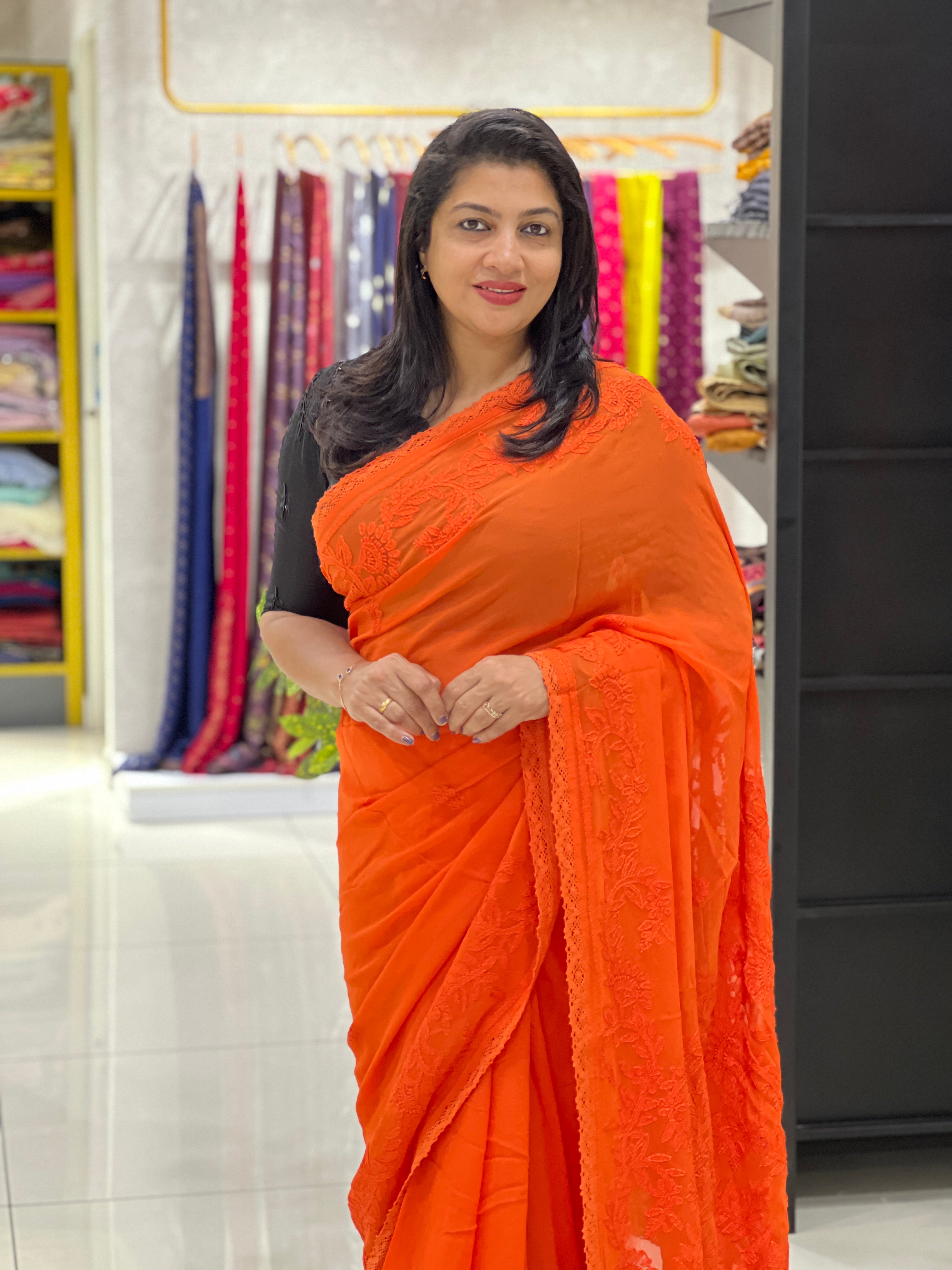 Hand Chikankari PaisleyDesign Georgette Saree |GMA196