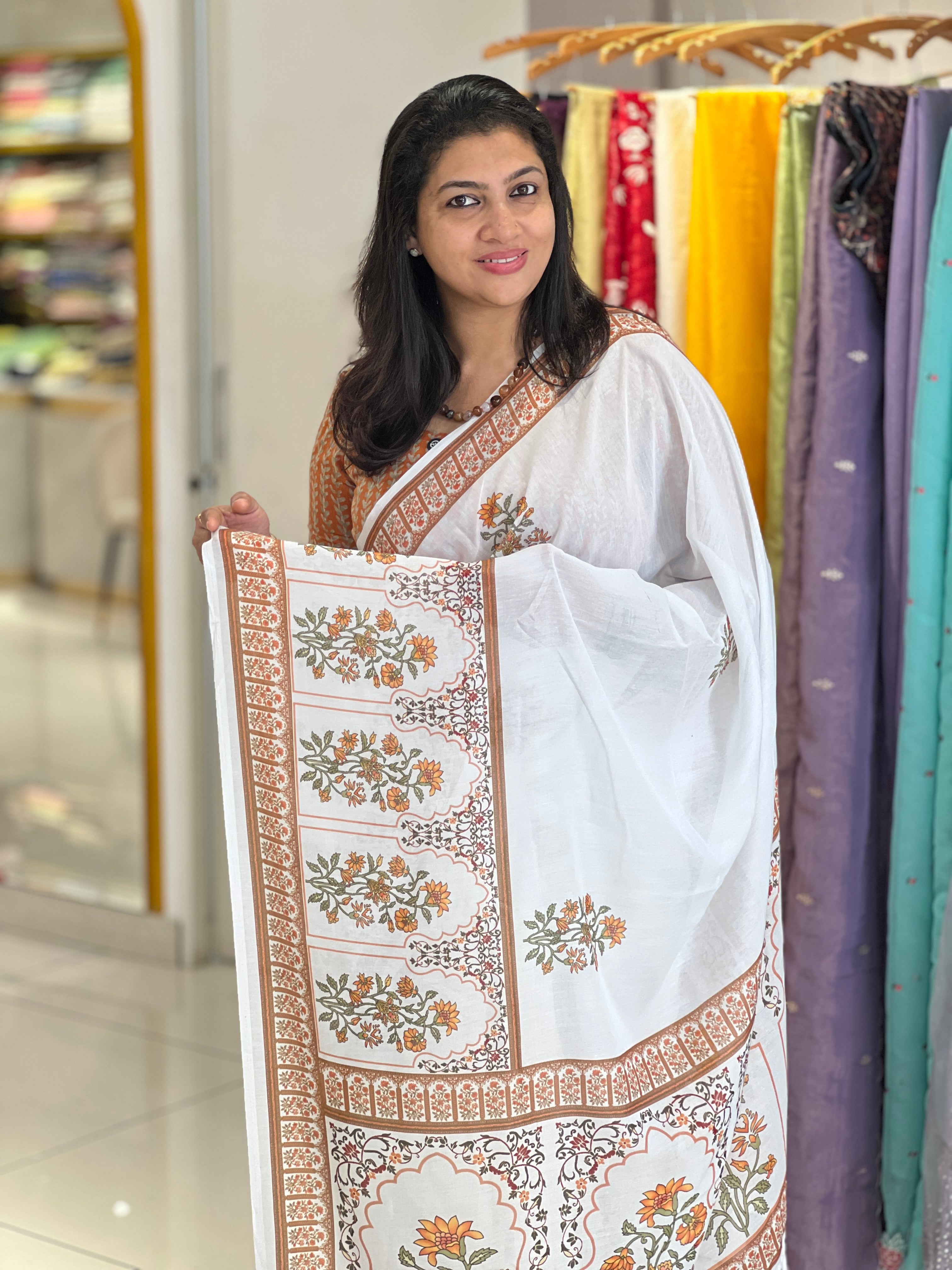 Floral Digital Printed Mul Chanderi Saree | HT296