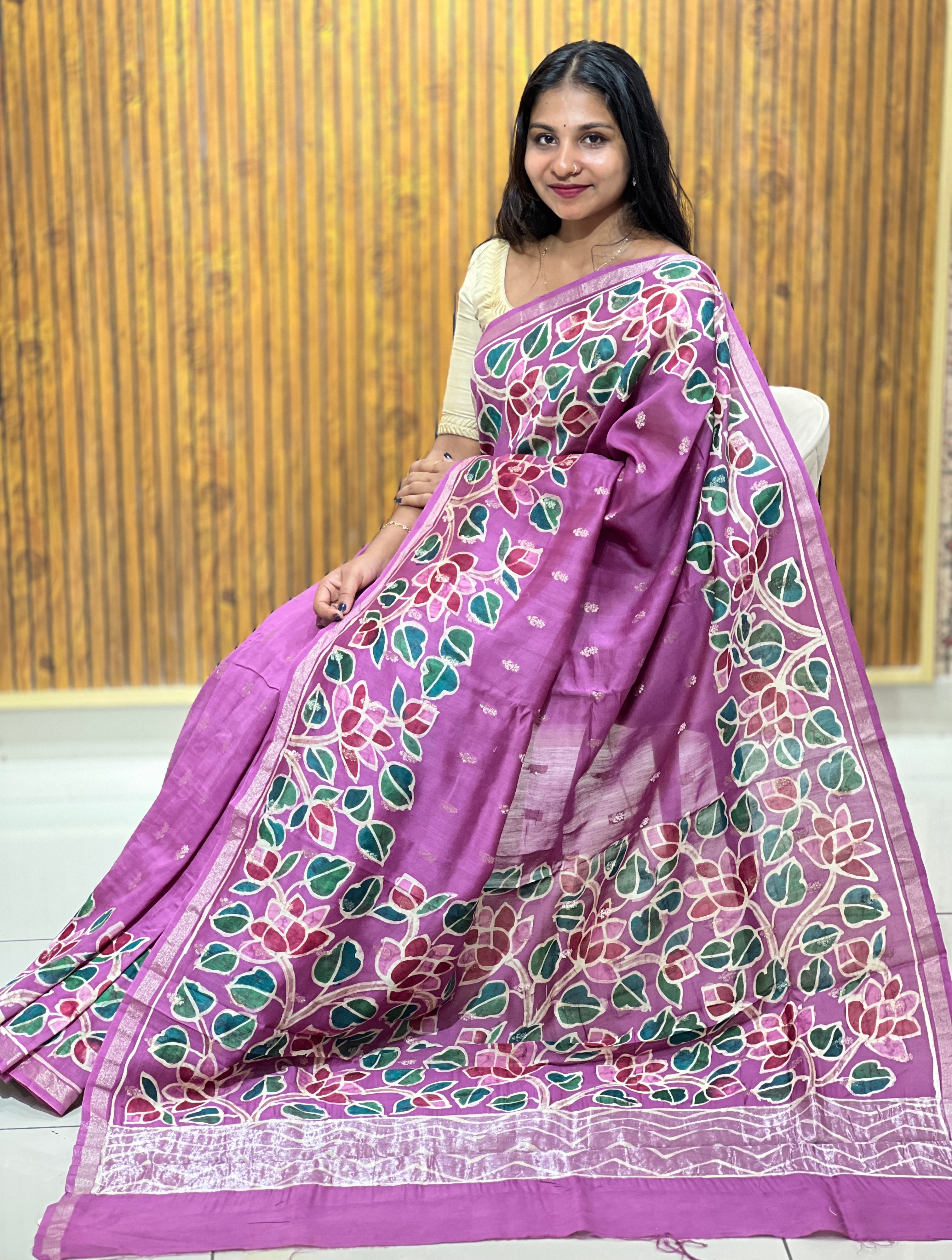 Banarasi With Batik Inspired Digital Printed Chanderi Silk Saree | RGD637