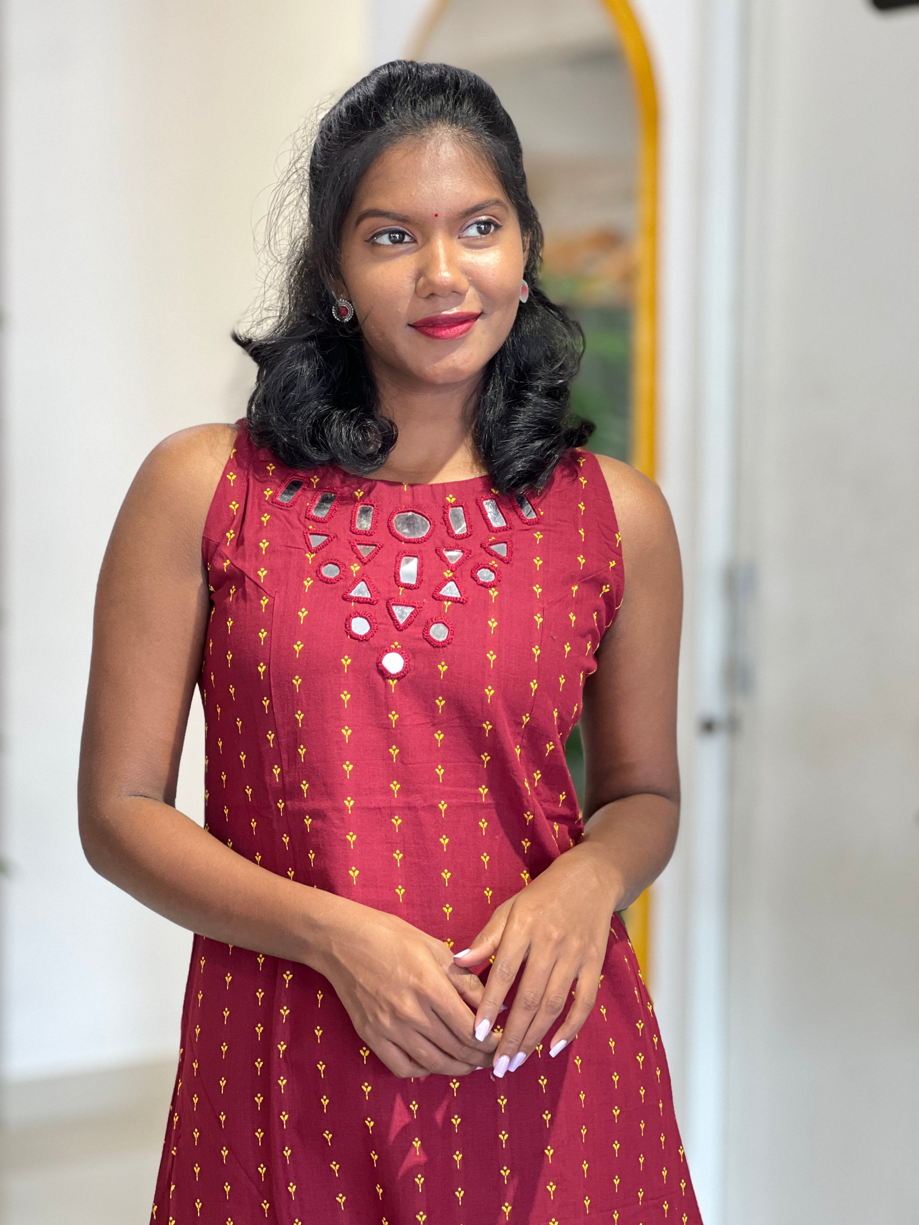 Hand Embroidery Mirror Detailed Cotton Kurta Top & Bottom | SJL110