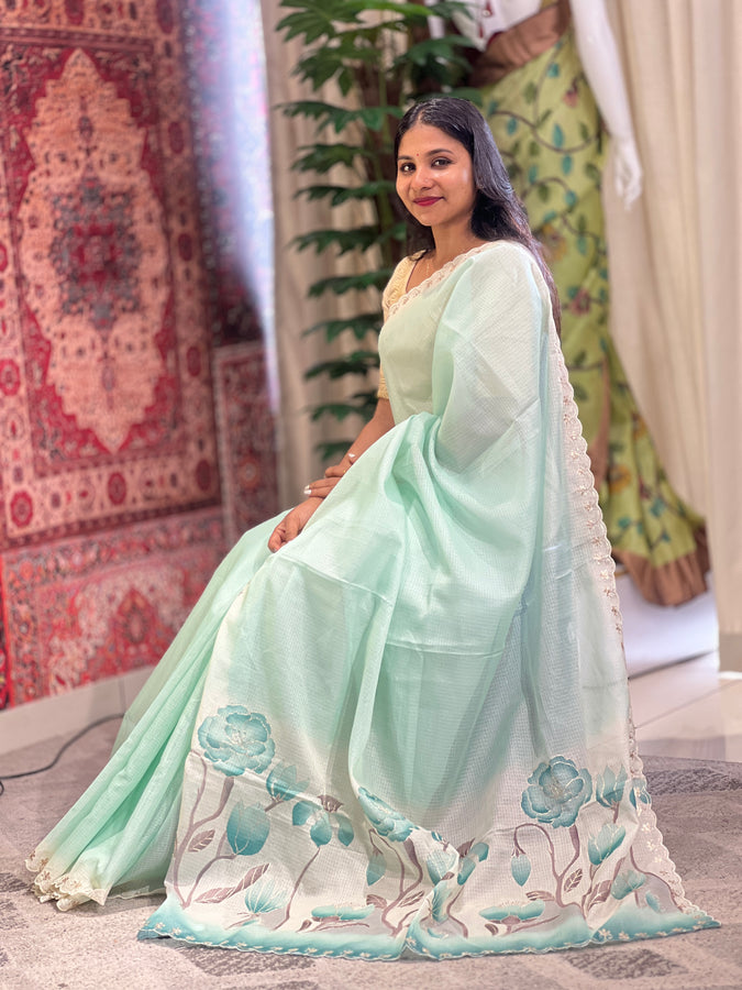 Digital Print With Pitta Work Highlighted Silky Kota Saree | BLD1358