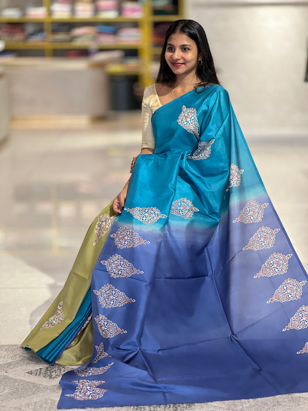 Silk Saree With Block Print Detailing | SIK135