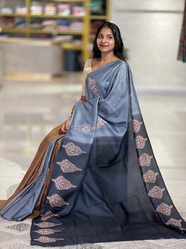 Silk Saree With Block Print Detailing | SIK136