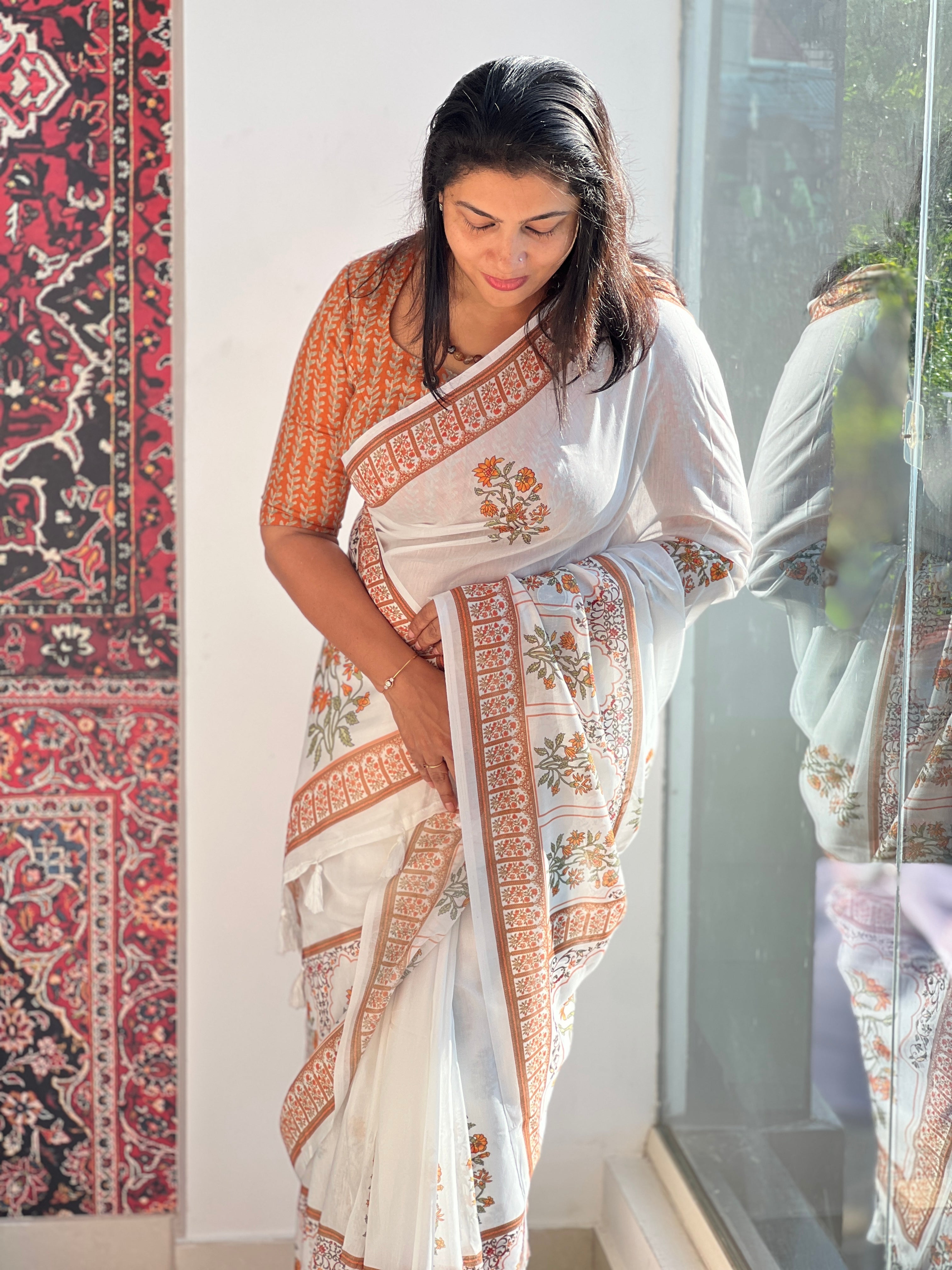 Floral Digital Printed Mul Chanderi Saree | HT296