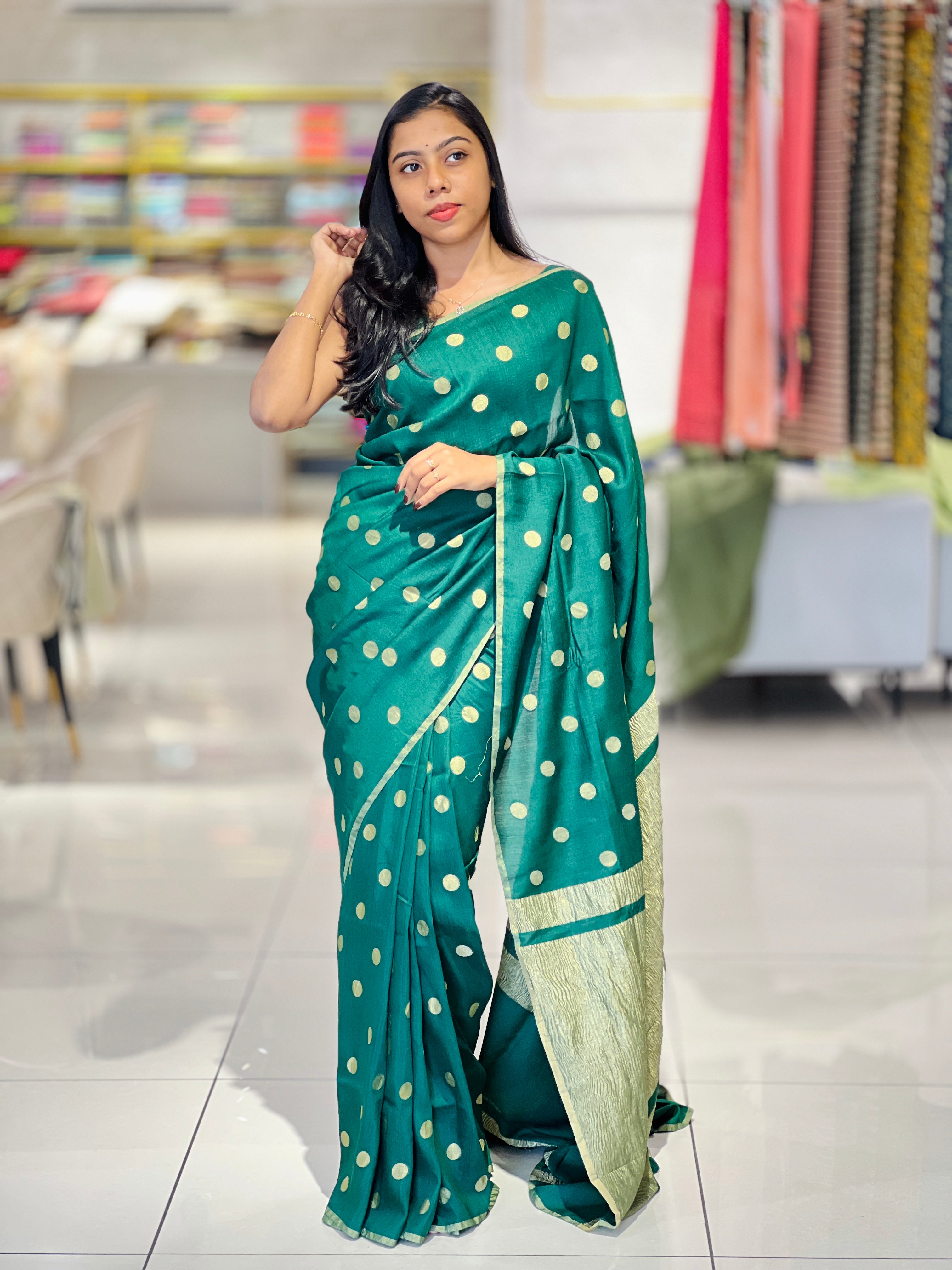 Polka Weaved Muga Tussar Banarasi Saree | FC186