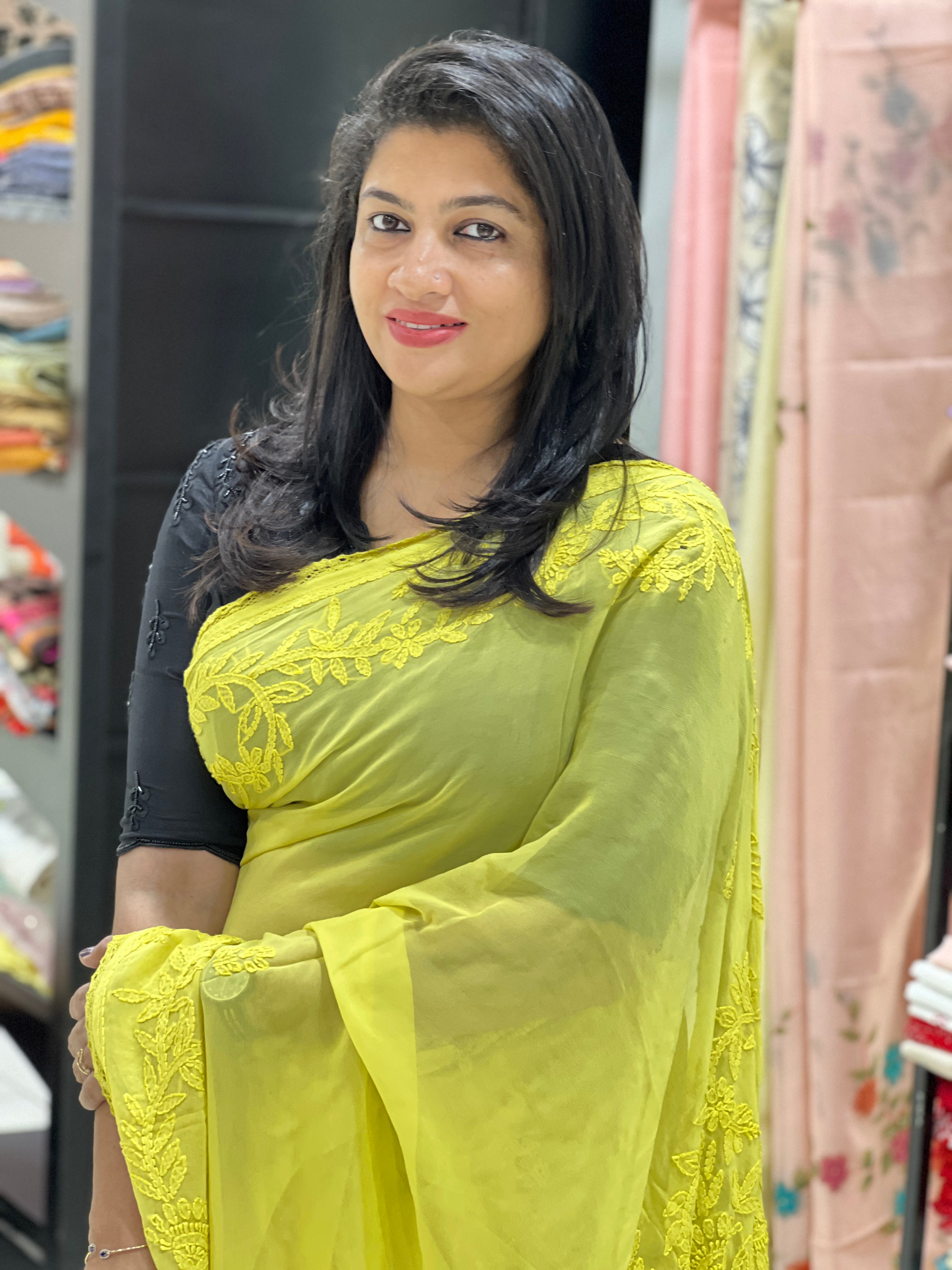 Hand Chikankari PaisleyDesign Georgette Saree |GMA198