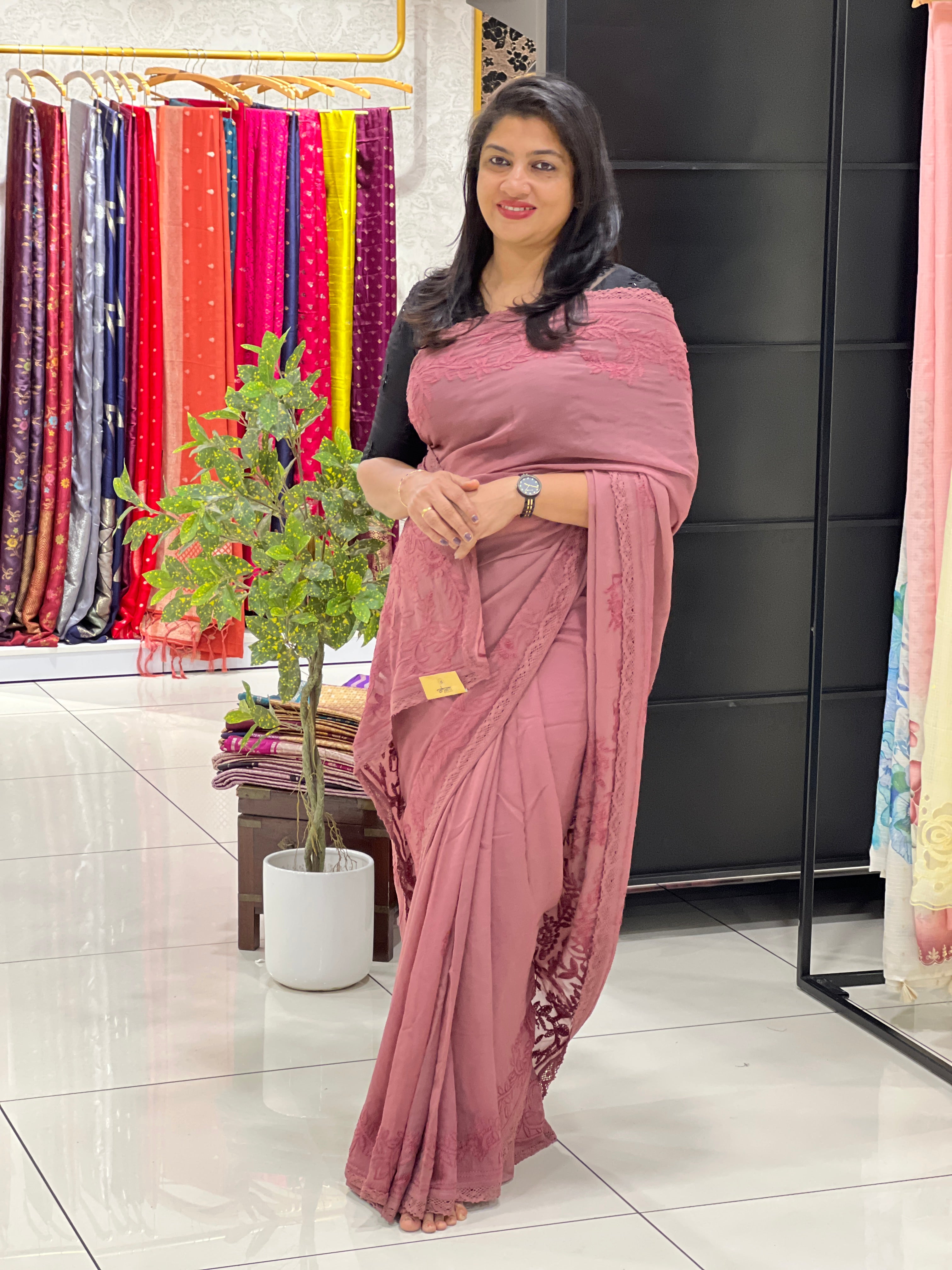 Hand Chikankari Paisley Design Georgette Saree |GMA194