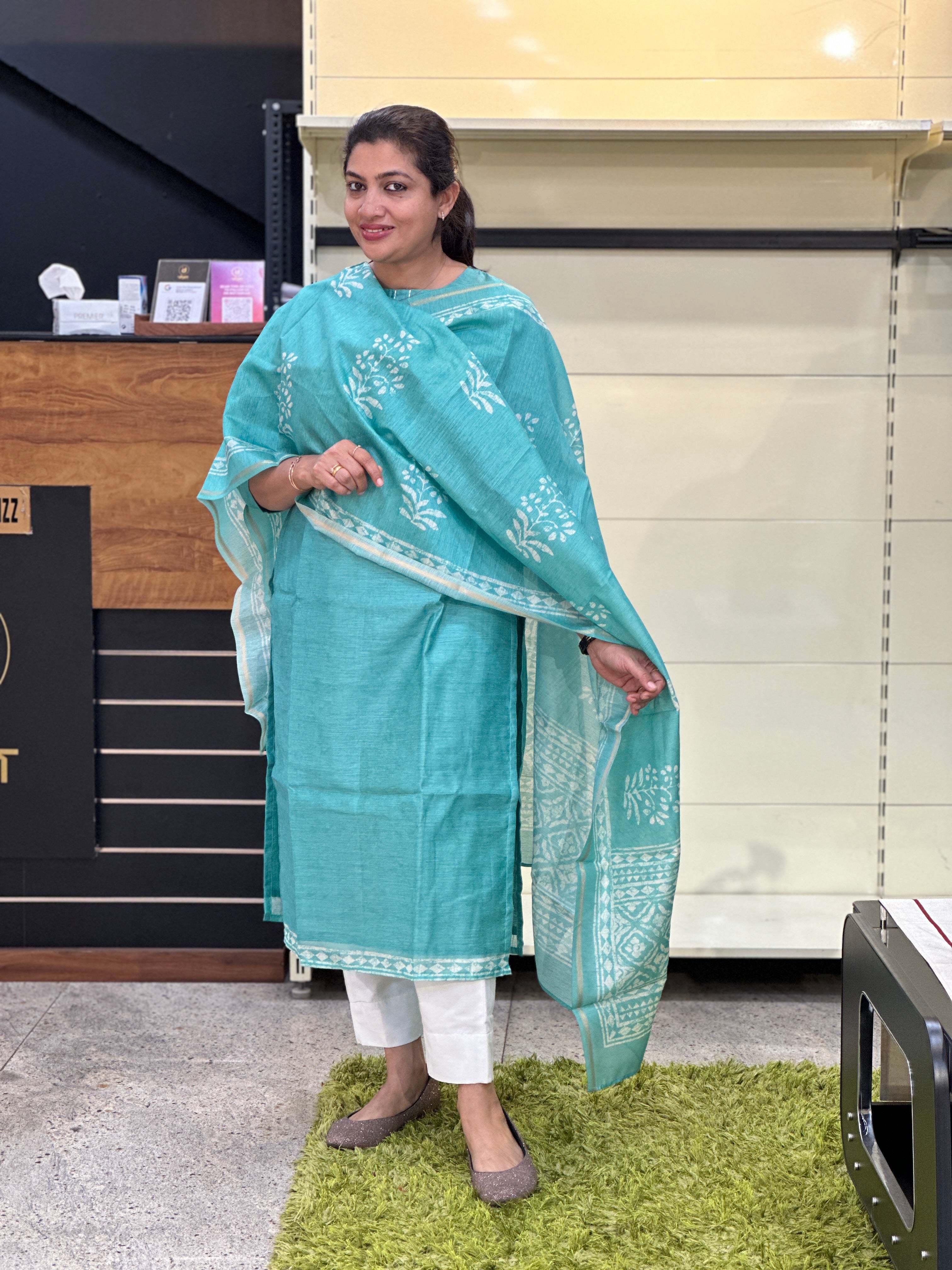 Batik Patterned Digital Printed Chanderi Salwar Set | SSN507