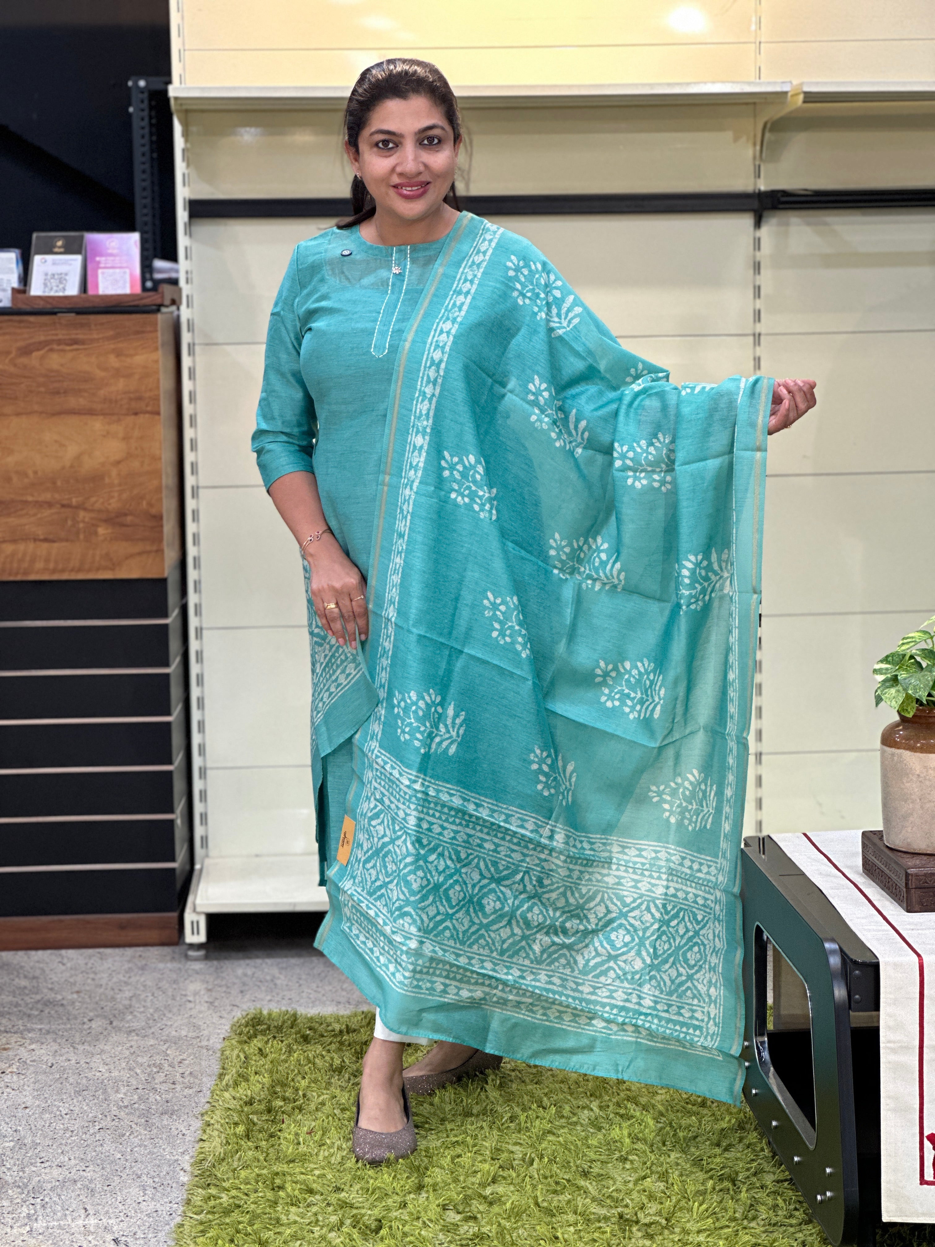 Batik Patterned Digital Printed Chanderi Salwar Set | SSN507