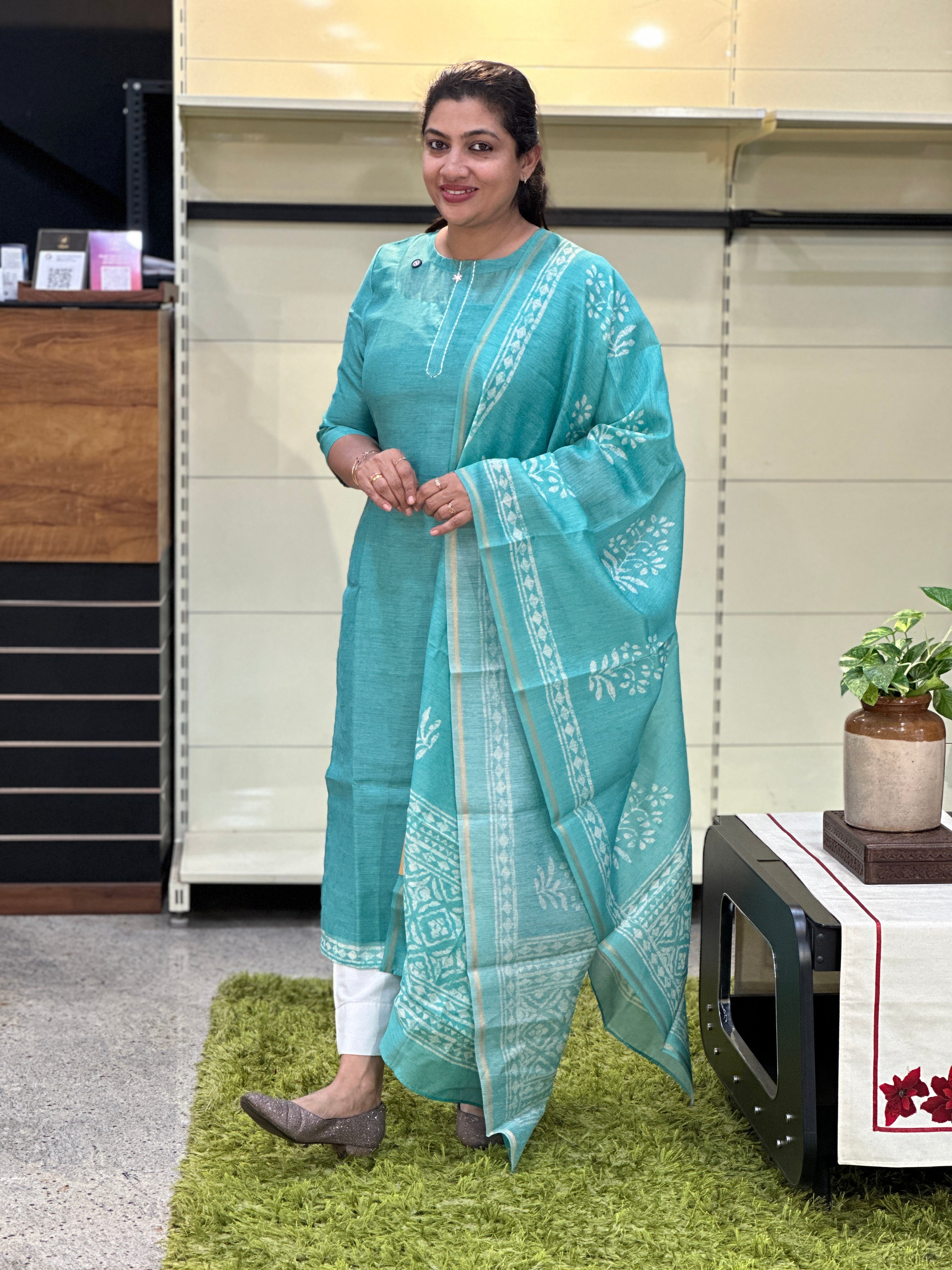 Batik Patterned Digital Printed Chanderi Salwar Set | SSN507