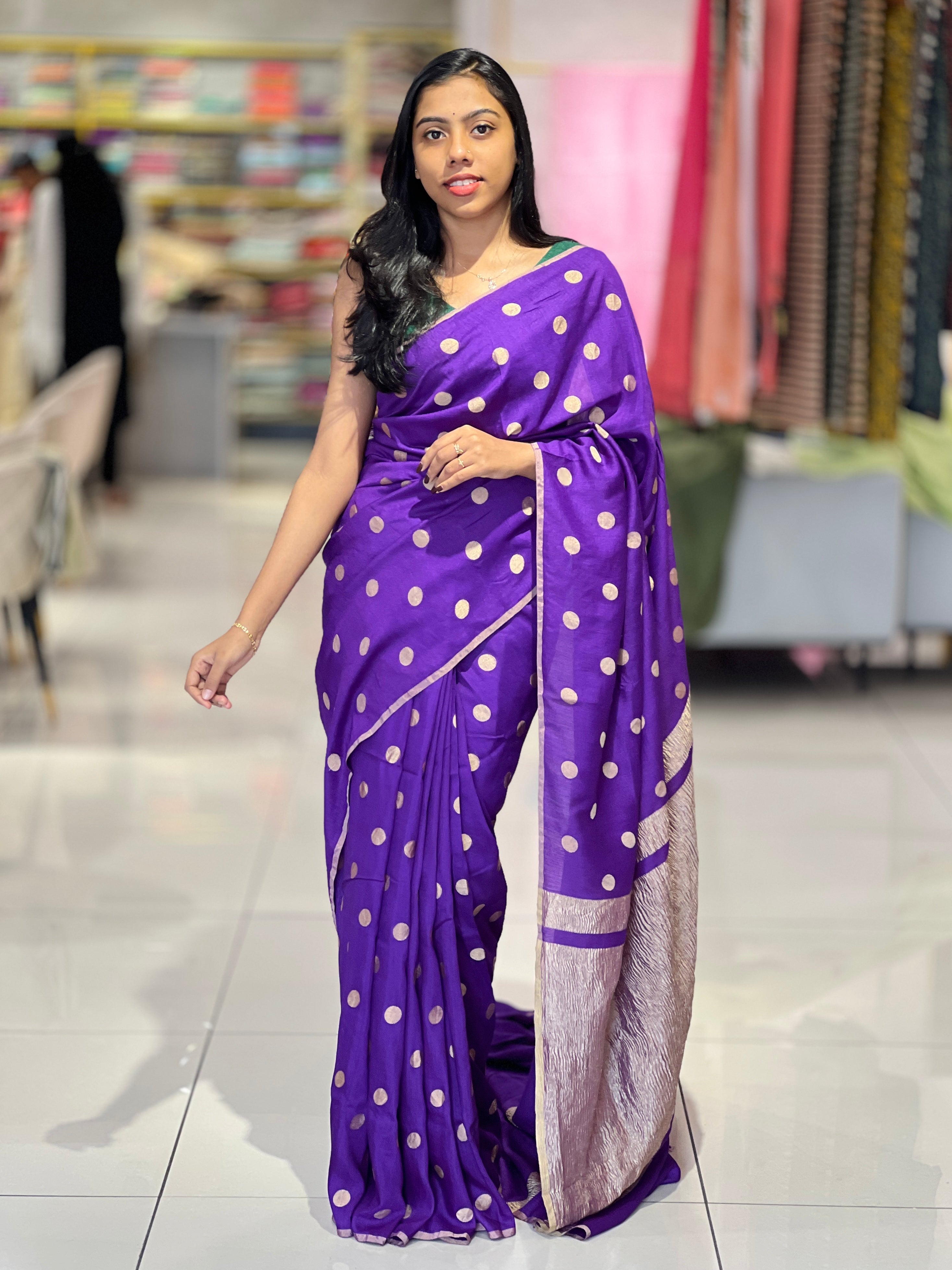 Polka Weaved Muga Tussar Banarasi Saree | FC185