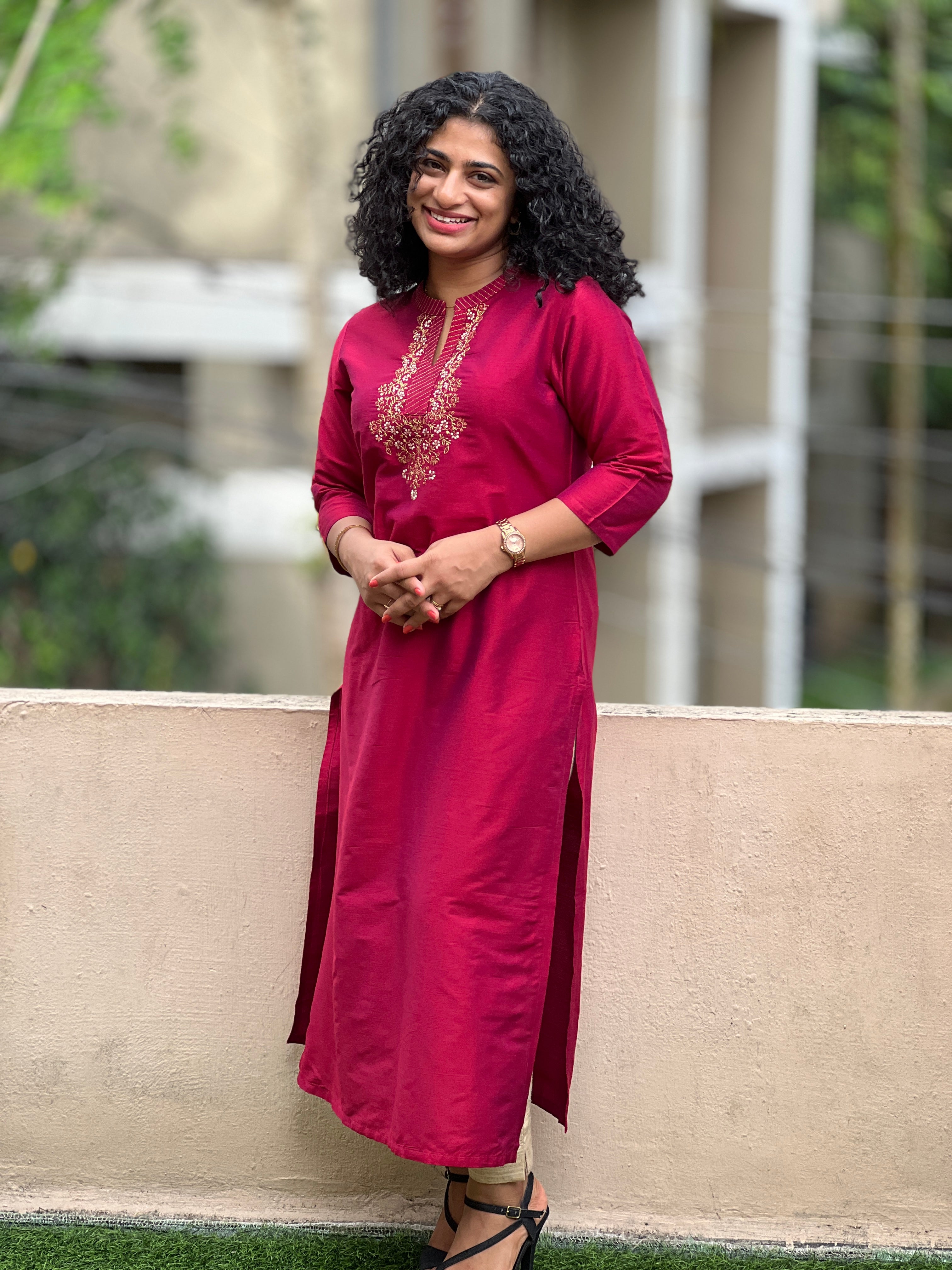 Yoke Embroidery Slub Cotton Silk Kurta | RGA243