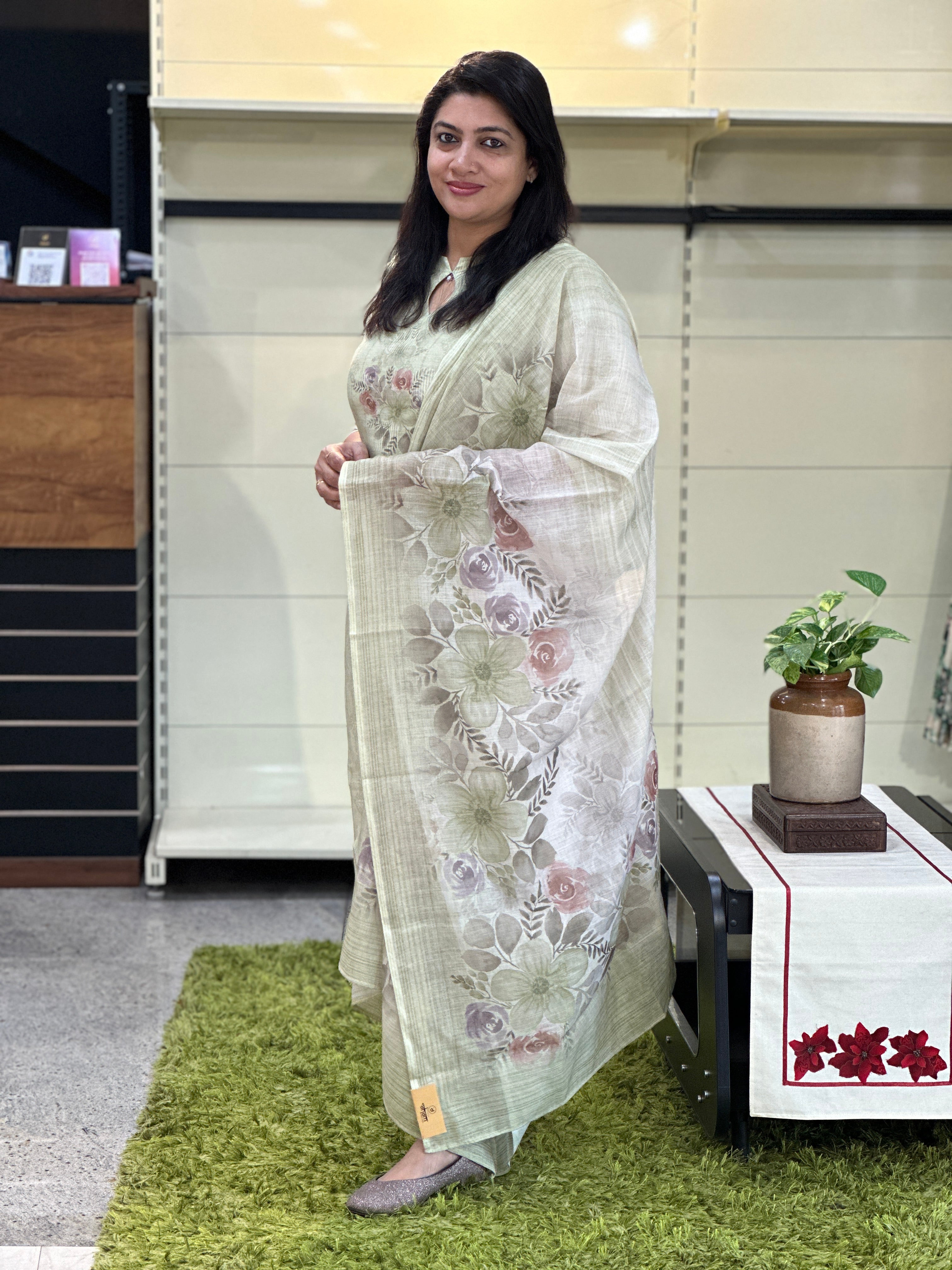 Jamdani Printed Slub Linen Cotton Salwar Set | SSN511