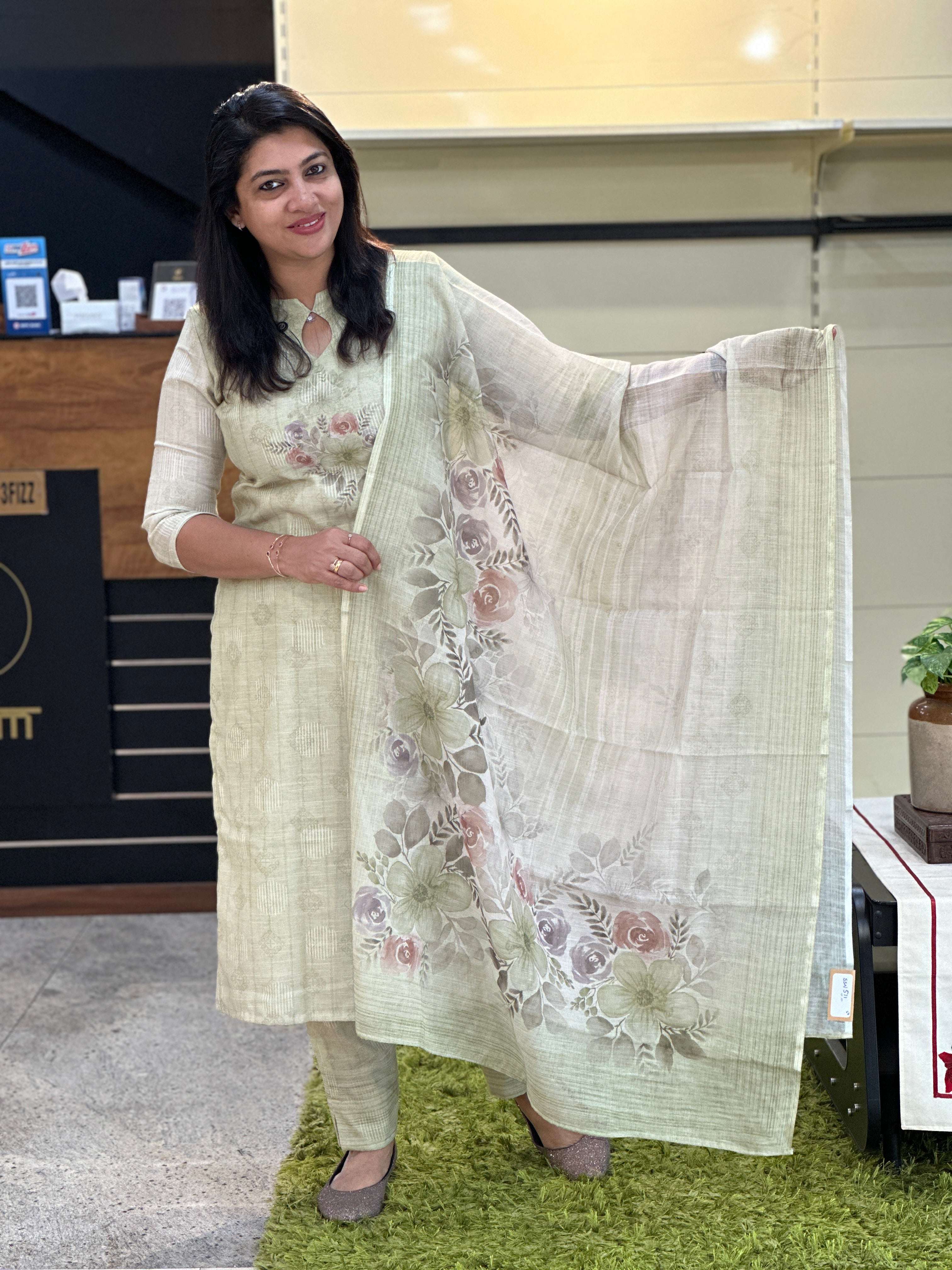 Jamdani Printed Slub Linen Cotton Salwar Set | SSN511