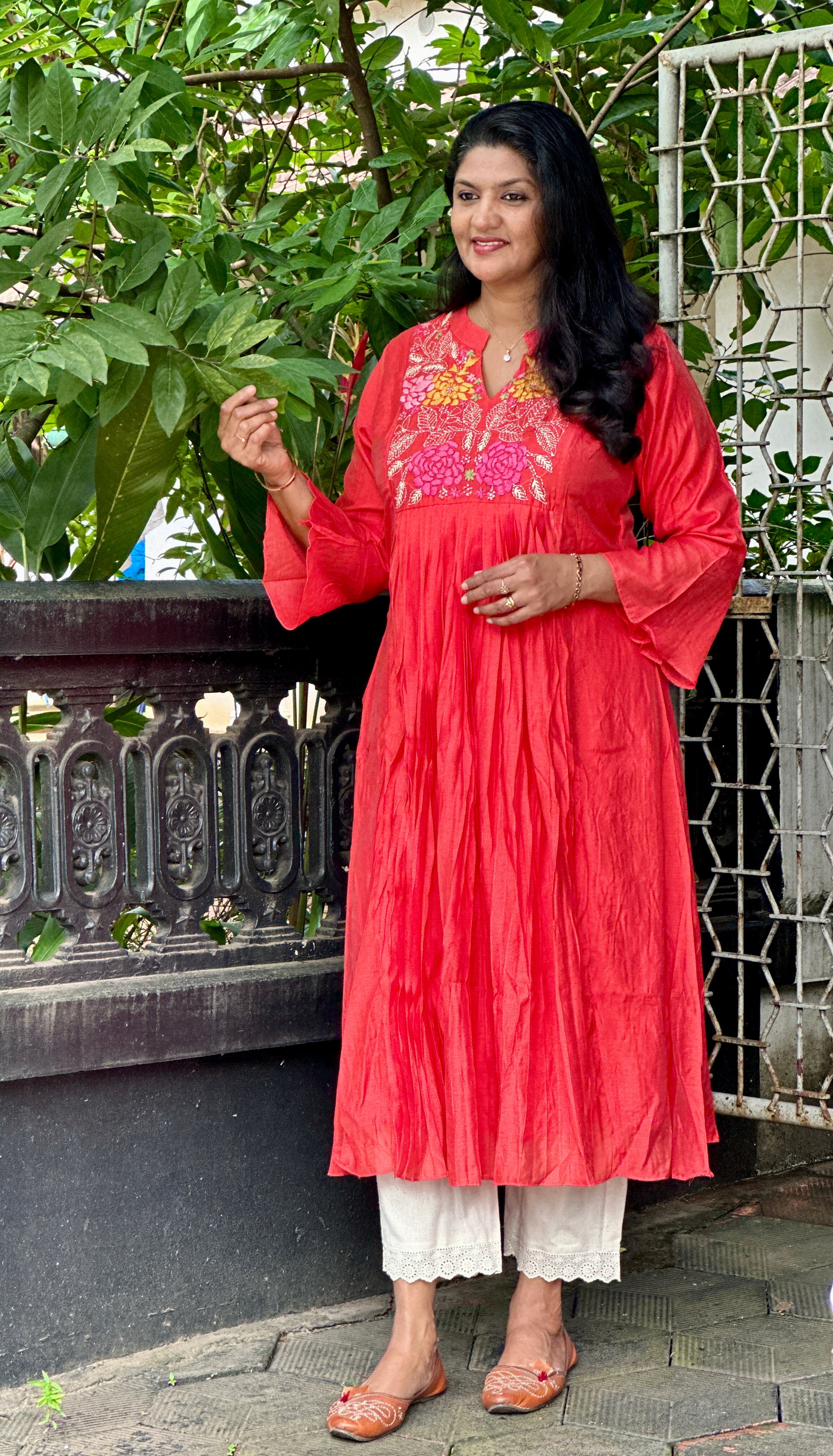 Floral Embroidered Chanderi Finish A-Line Kurta | OS468