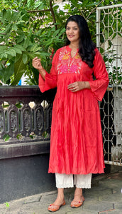 Floral Embroidered Chanderi Finish A-Line Kurta | OS468