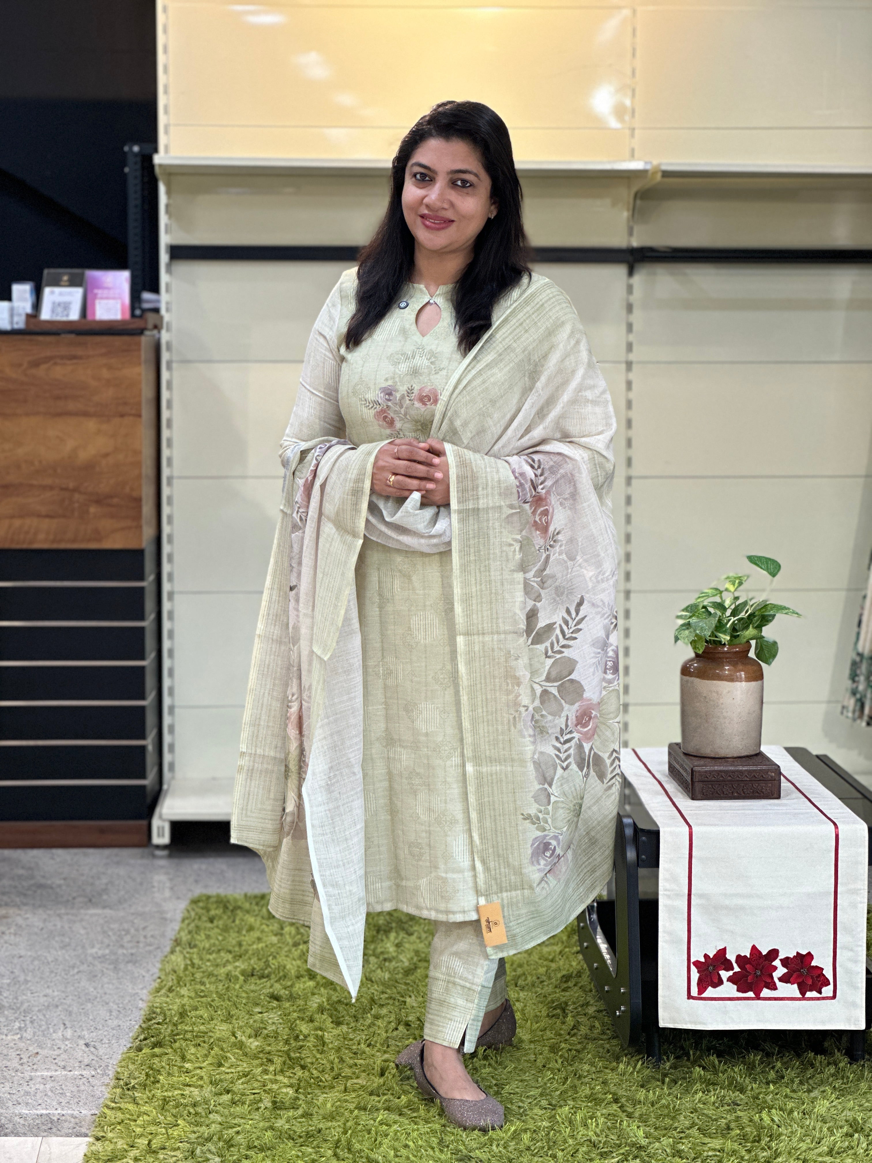 Jamdani Printed Slub Linen Cotton Salwar Set | SSN511