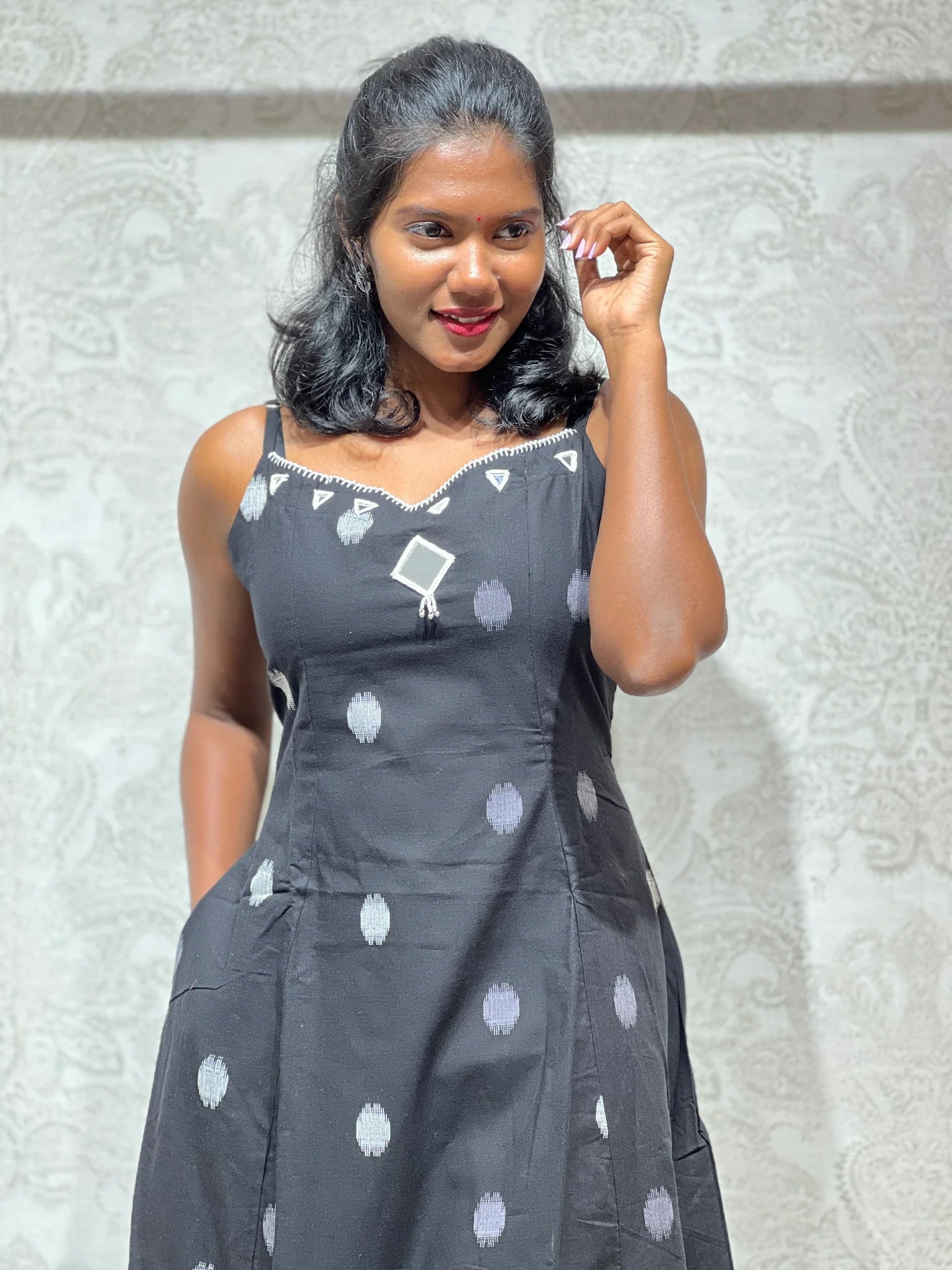 Ikat Weaved Sleeveless Cotton Kurta | SJL118