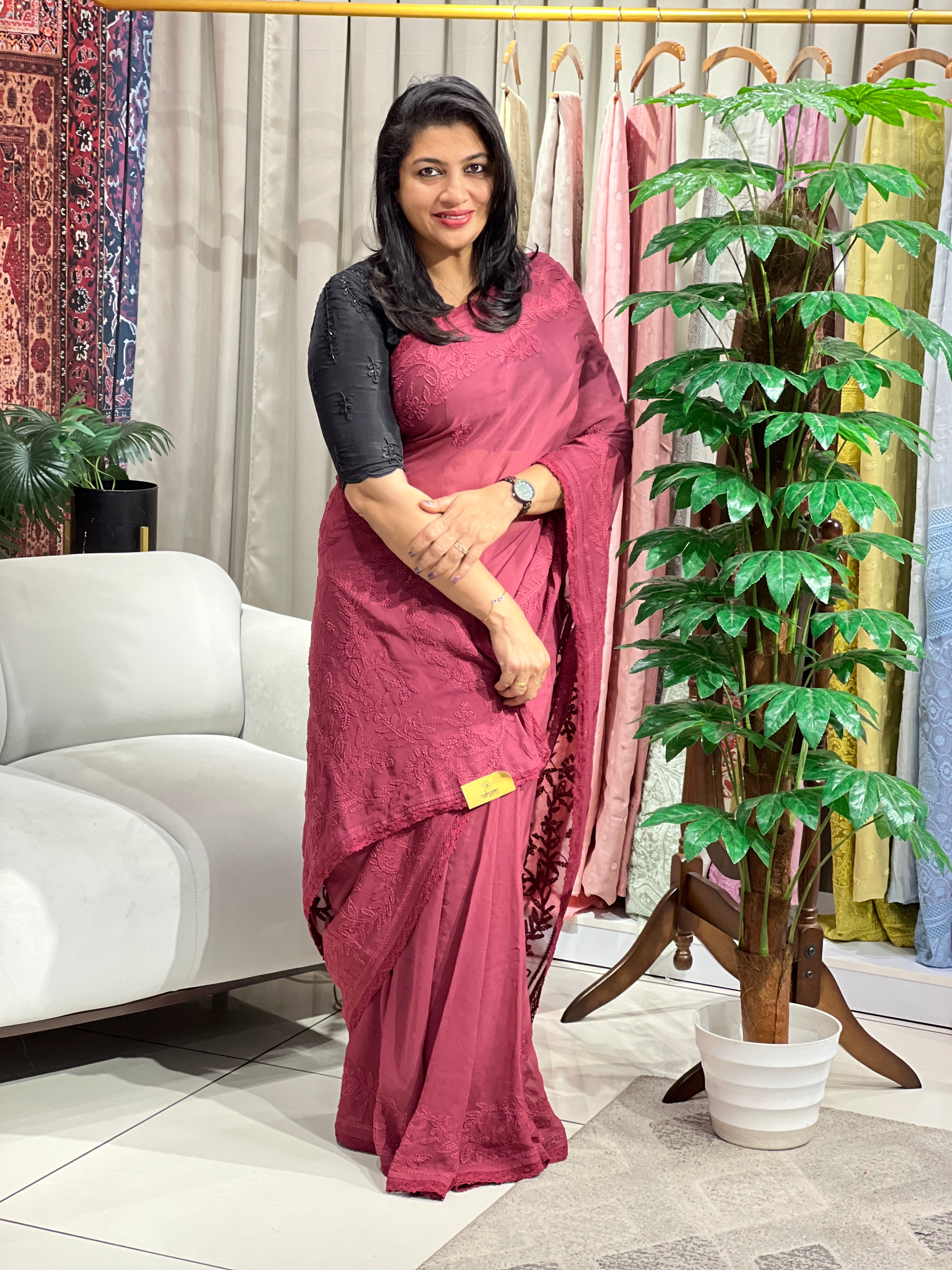 Hand Chikankari PaisleyDesign Georgette Saree| GMA193