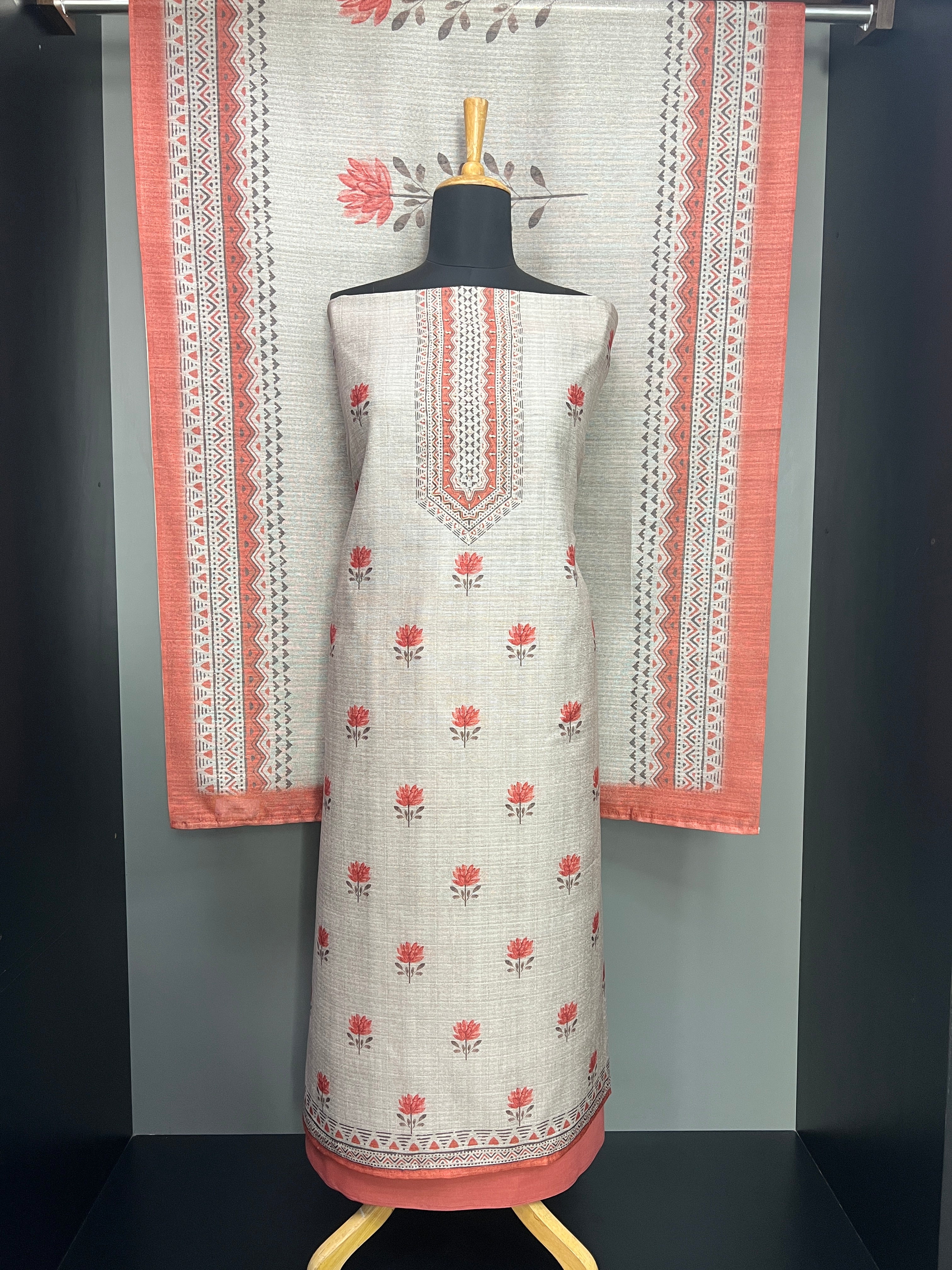 Floral Printed Semi Tussar Salwar Set | SW2288