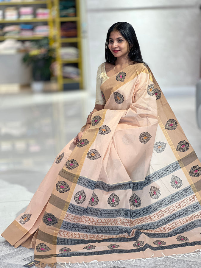 Block Printed Cotton Saree | UDF149