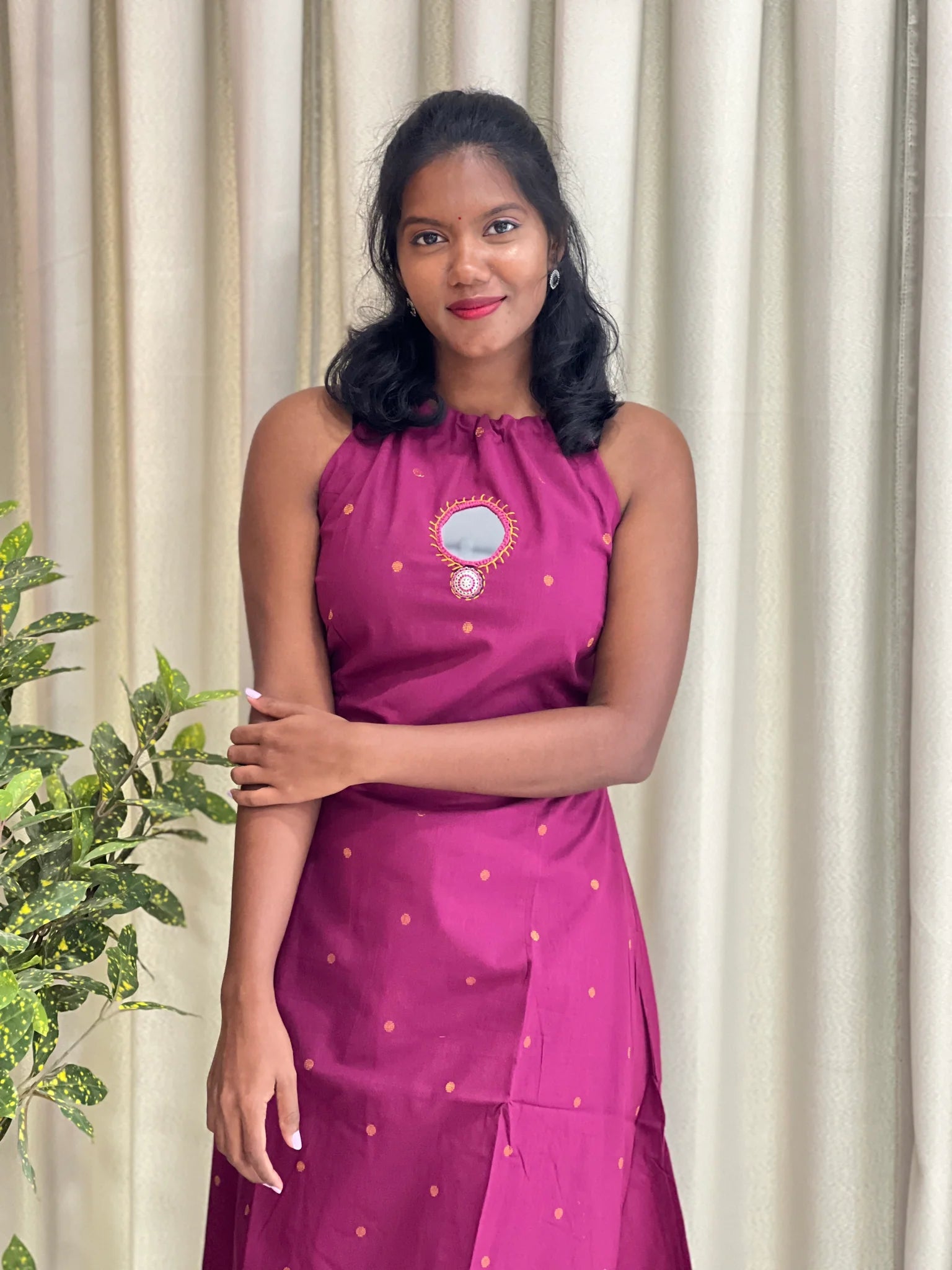 Buta & Mirror Detailed Sleeveless Cotton Kurta | SJL117
