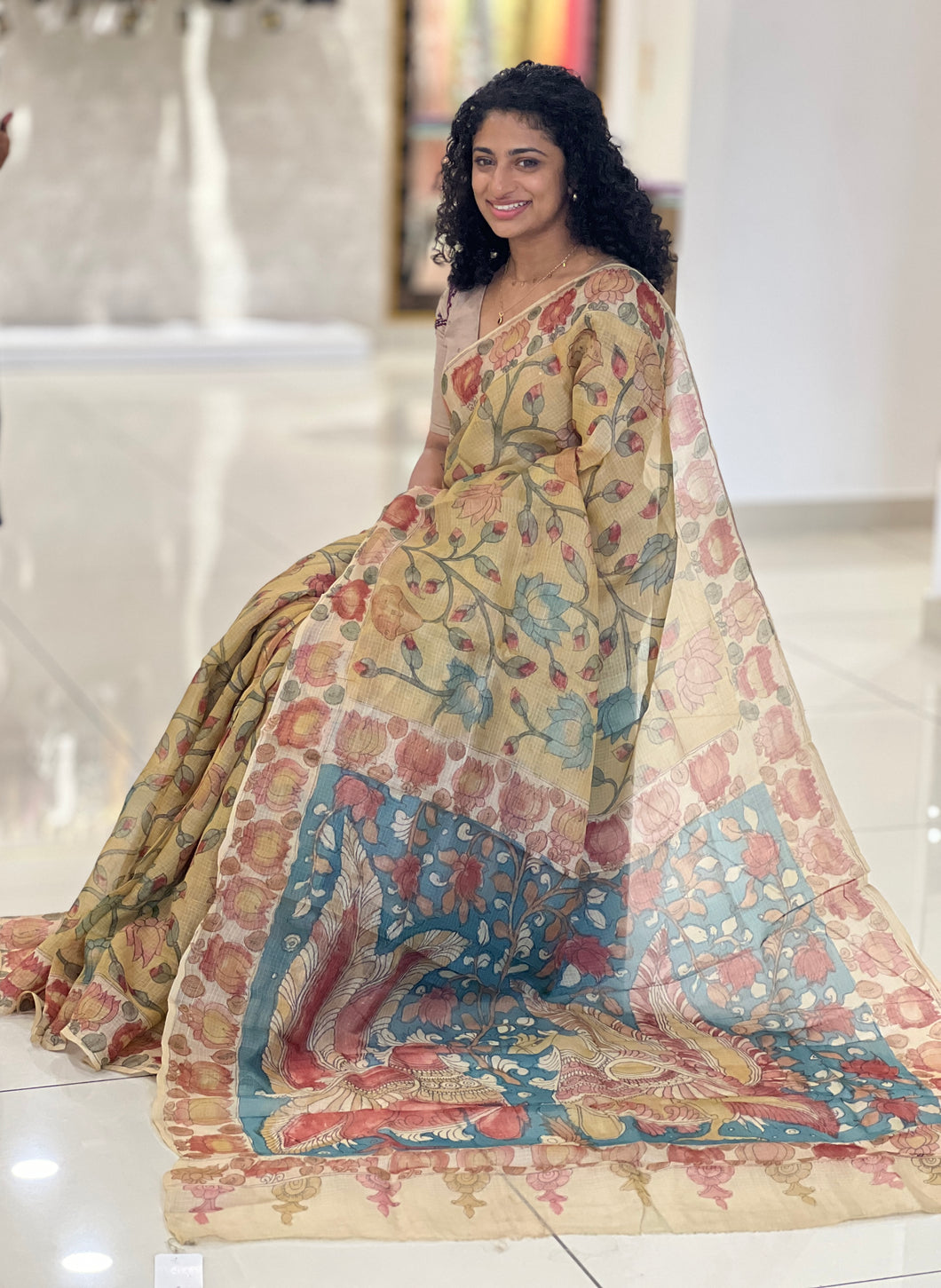 Pen Kalamkari Tussar Kota Saree | SBS954