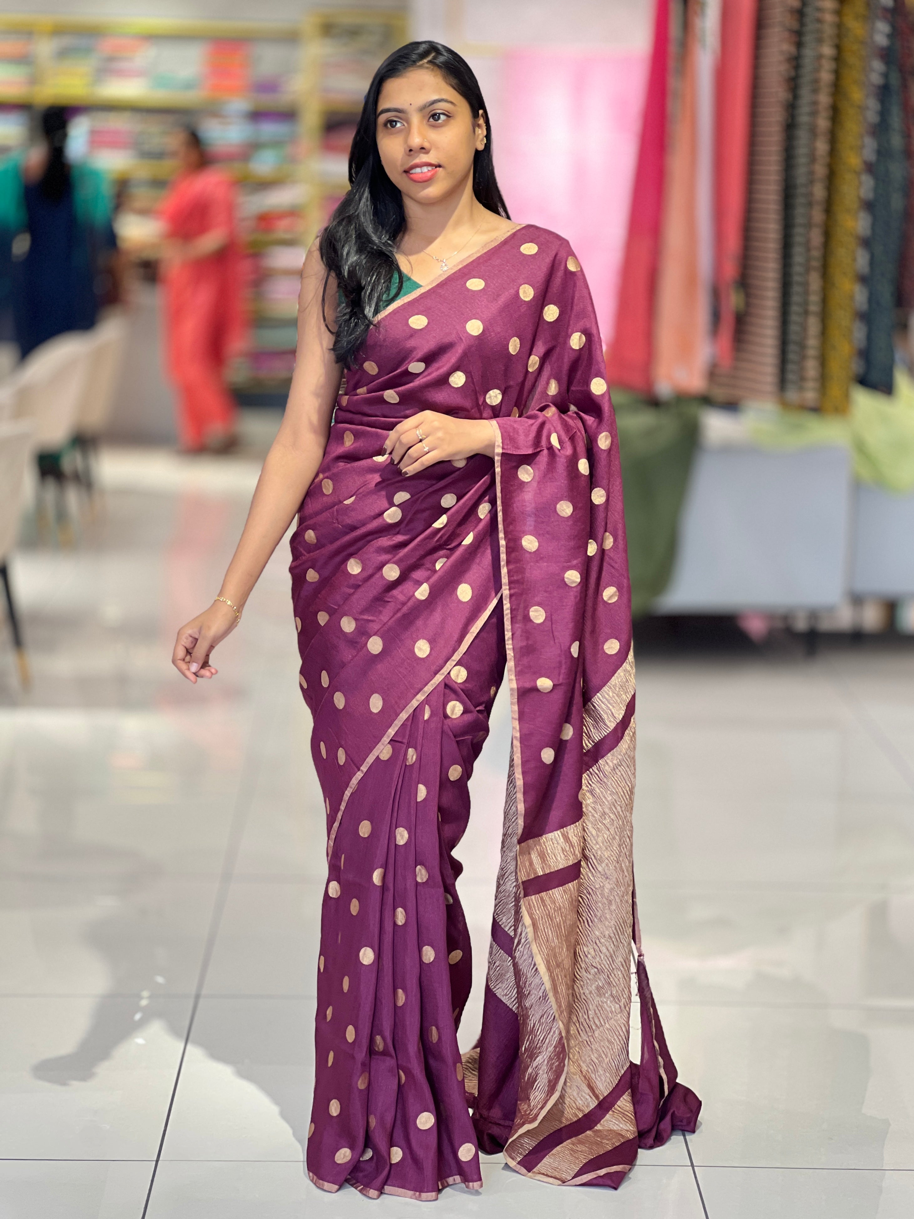 Polka Weaved Muga Tussar Banarasi Saree | FC187