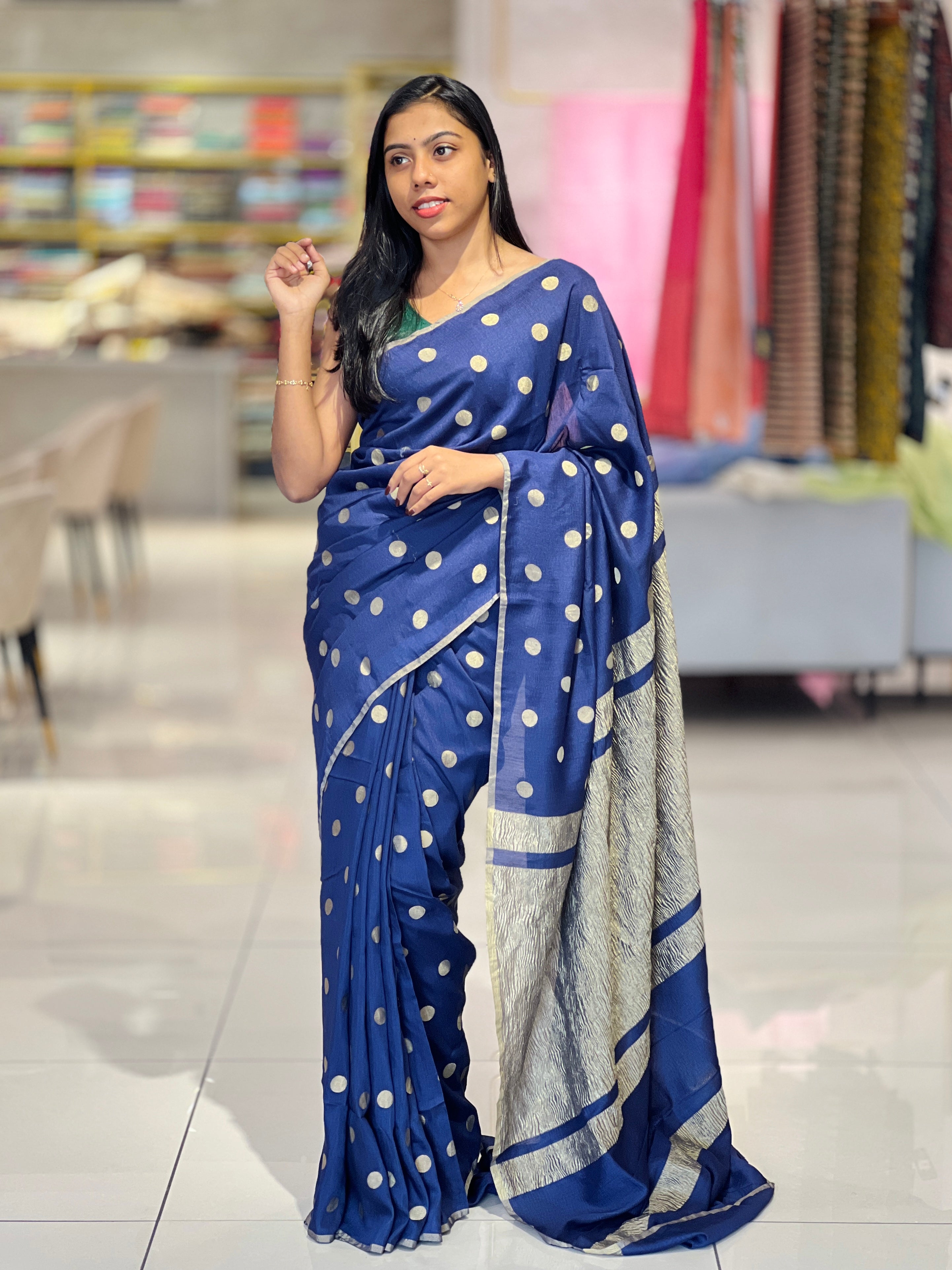 Polka Weaved Muga Tussar Banarasi Saree | FC183