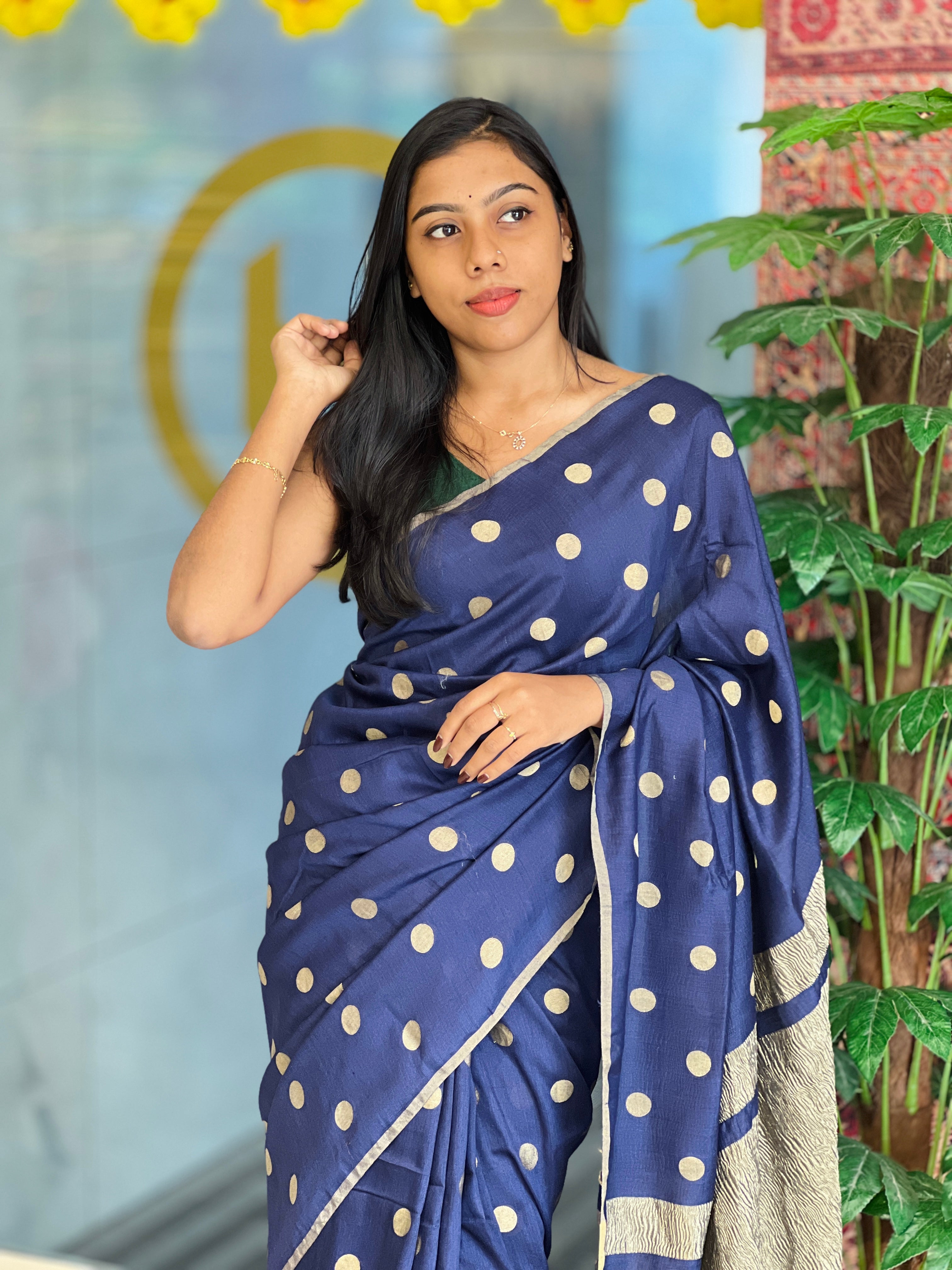 Polka Weaved Muga Tussar Banarasi Saree | FC183
