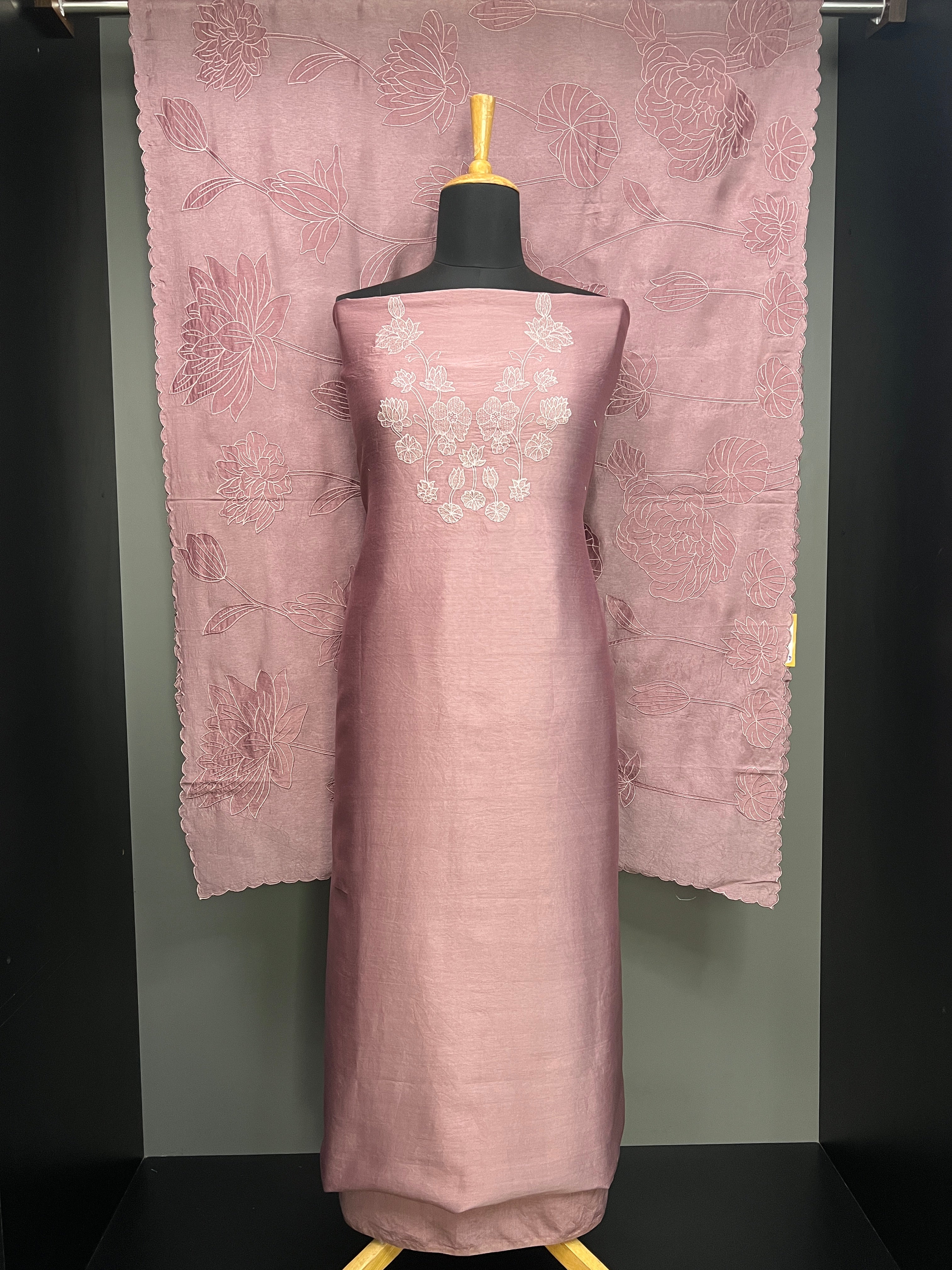 Floral Machine Embroidery Detailed Tussar Salwar Set | MM323