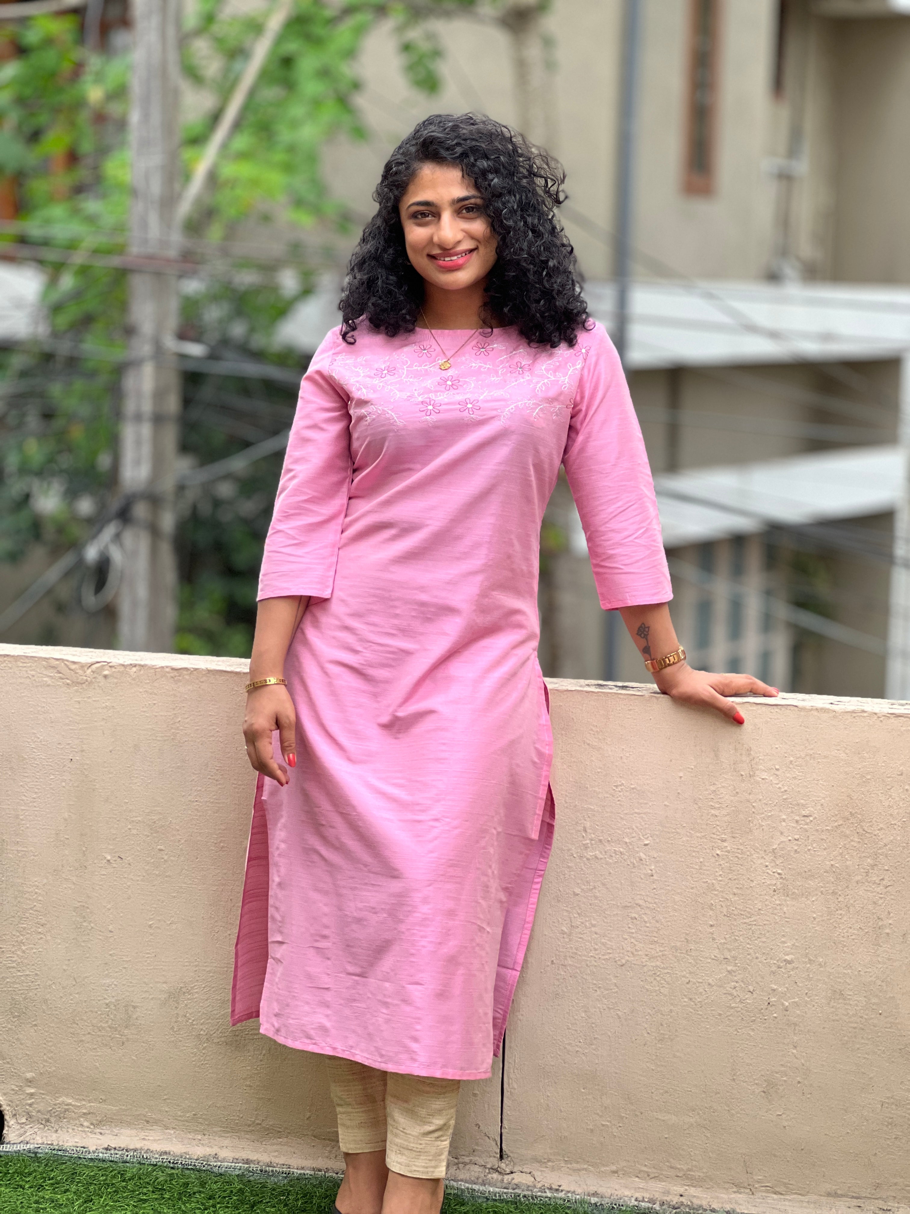 Floral Embroidery Slub Chanderi Kurta | RGA231