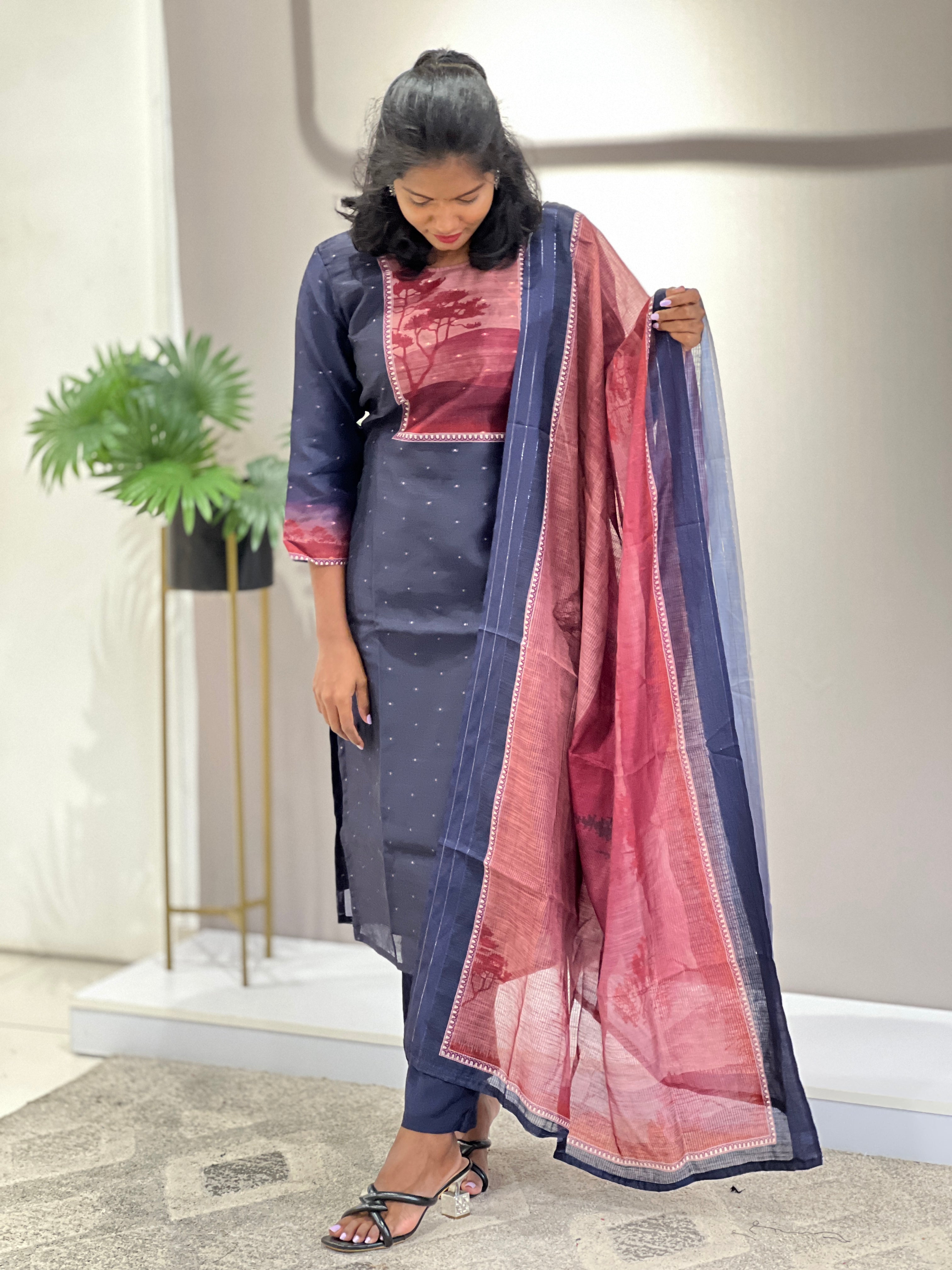 Digital Print With Banarasi Detailed Chanderi Finish Kurta Set | VFD123