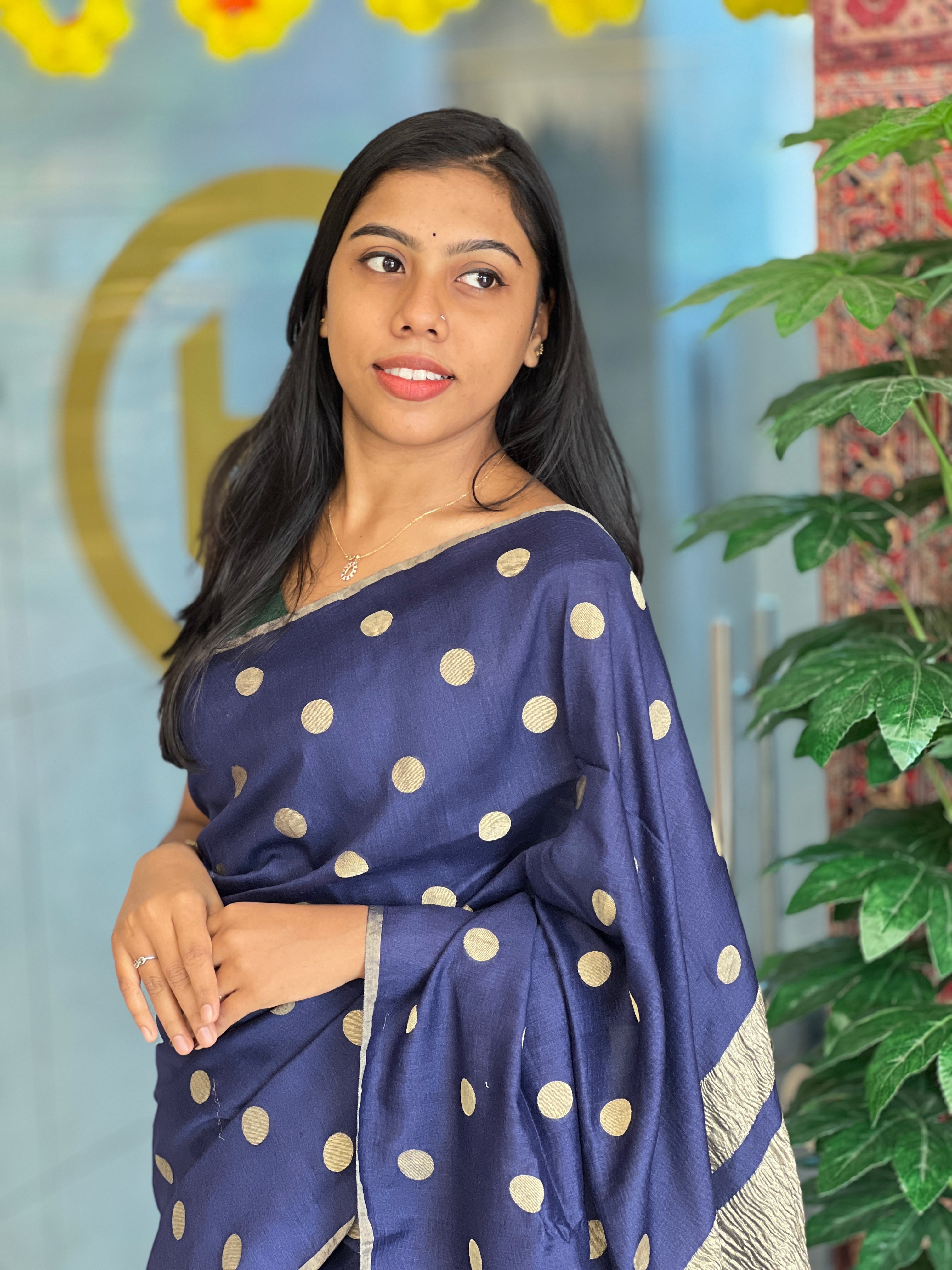 Polka Weaved Muga Tussar Banarasi Saree | FC183