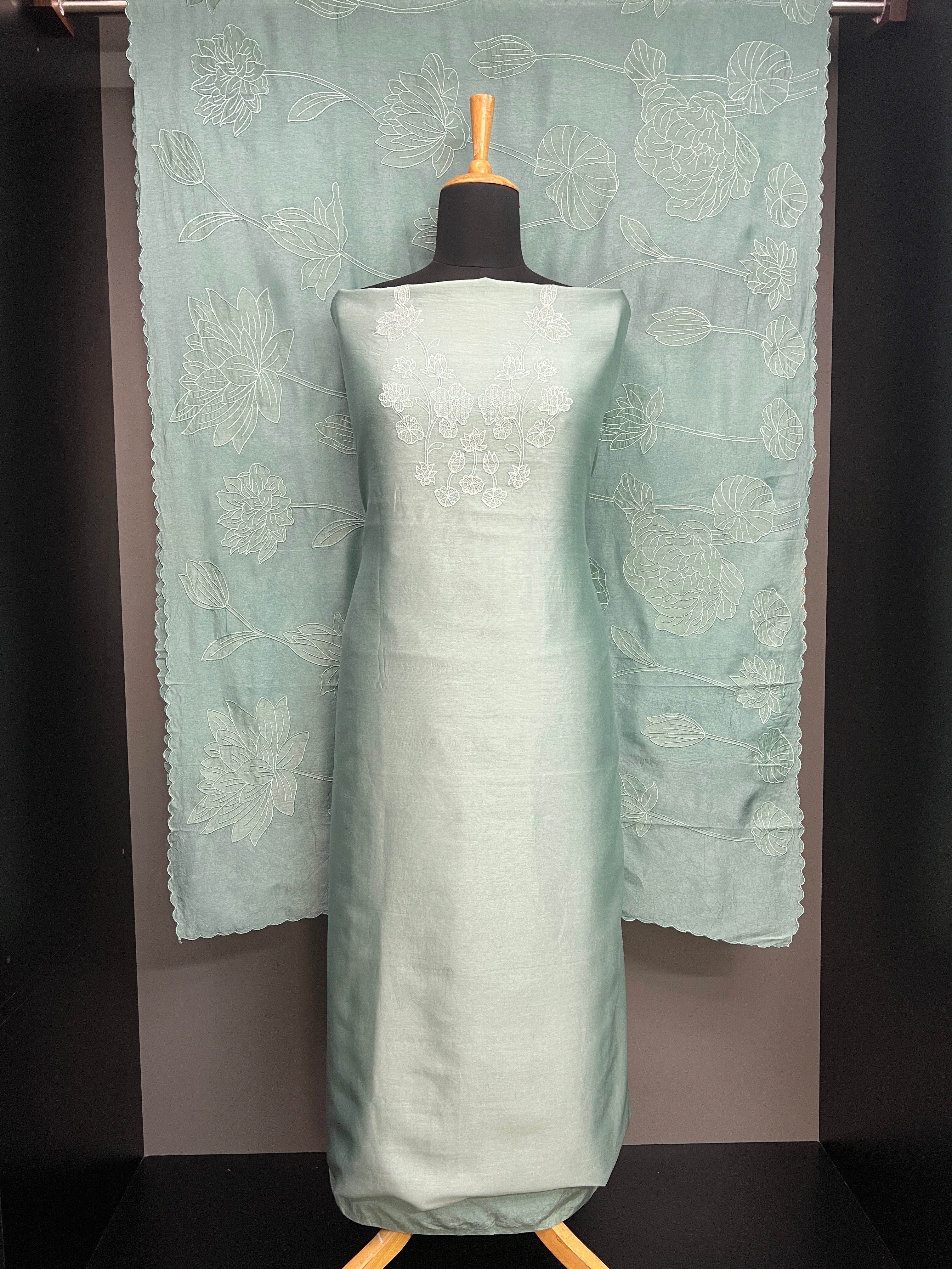 Floral Machine Embroidery Detailed Tussar Salwar Set | MM324