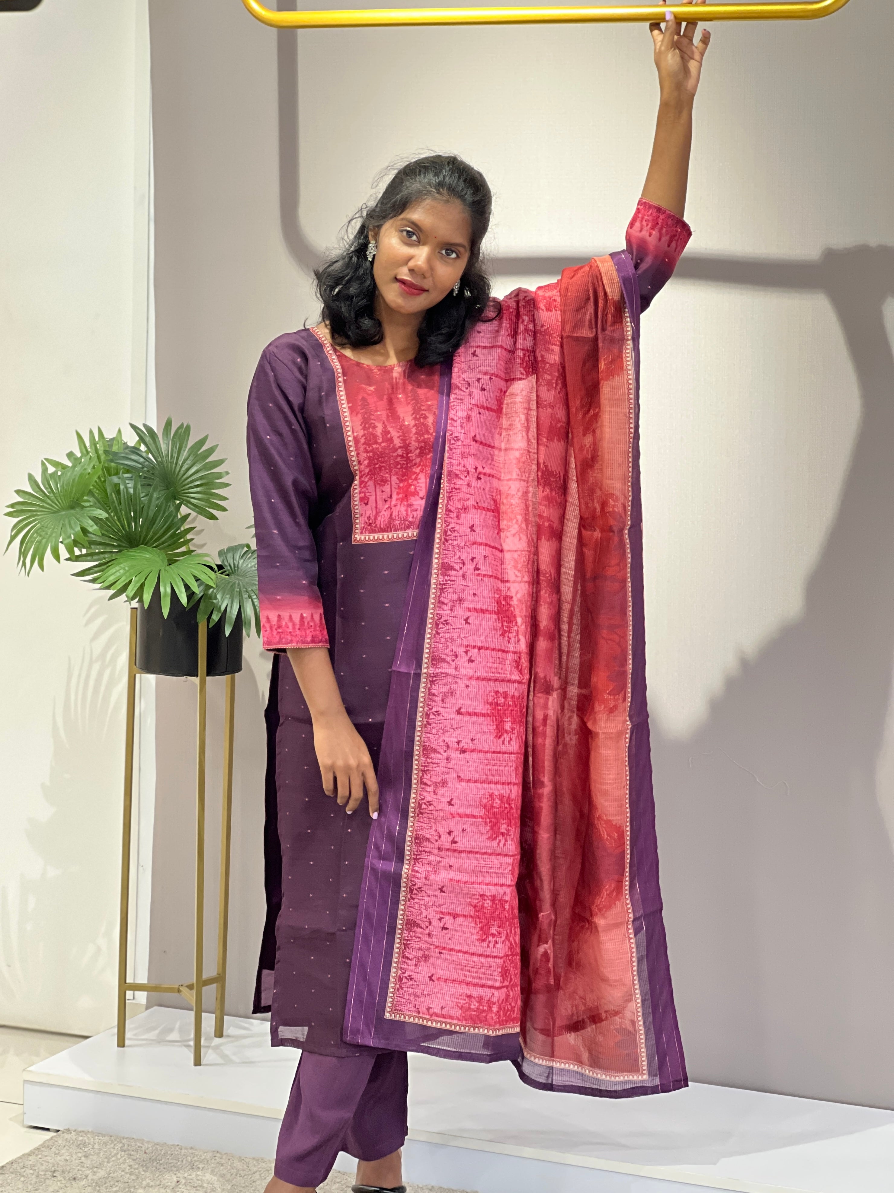 Digital Print With Banarasi Detailed Chanderi Finish Kurta Set | VFD122