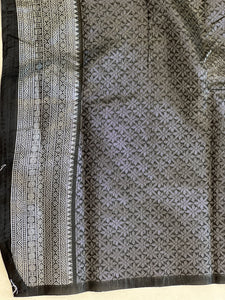 Traditional Silver Zari Buta Weaved Semi Silk Saree | HT173