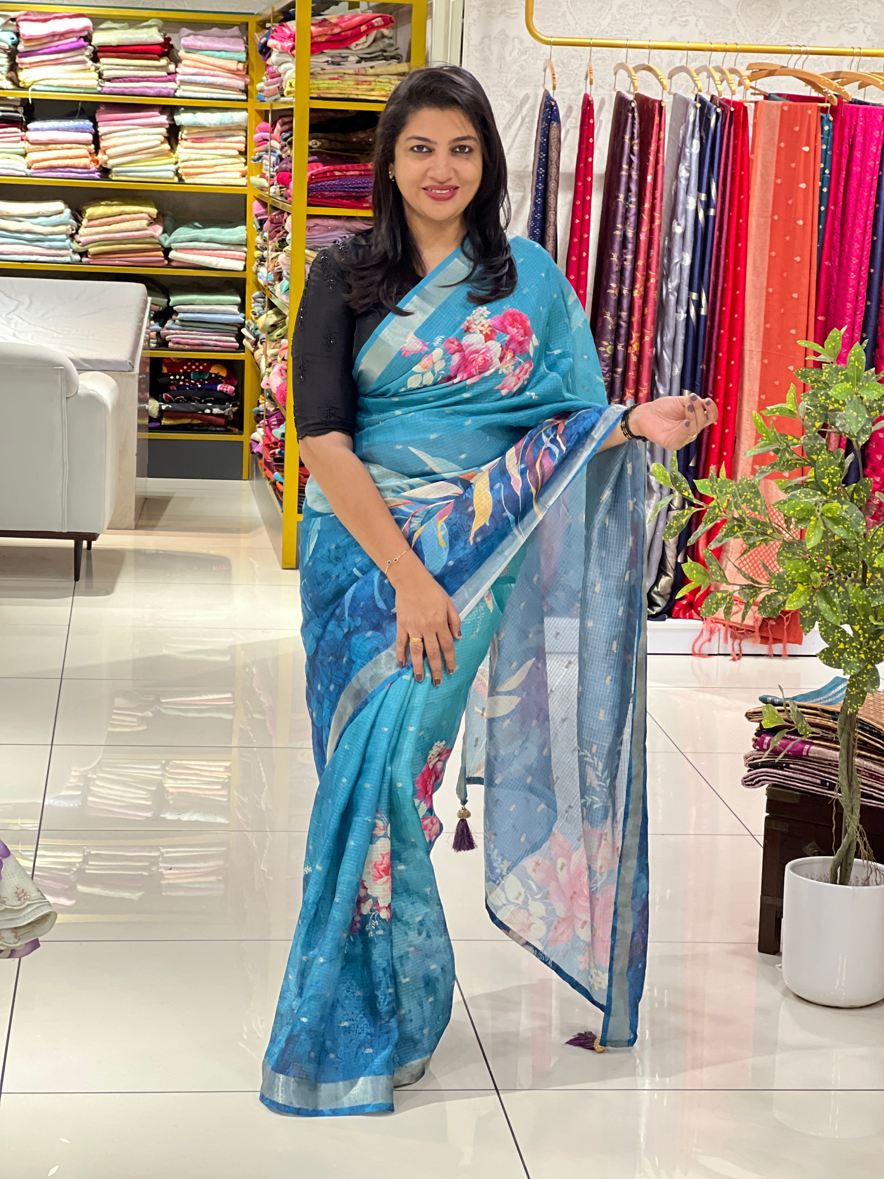Floral Digital Printed Silky Kota Saree | HT279