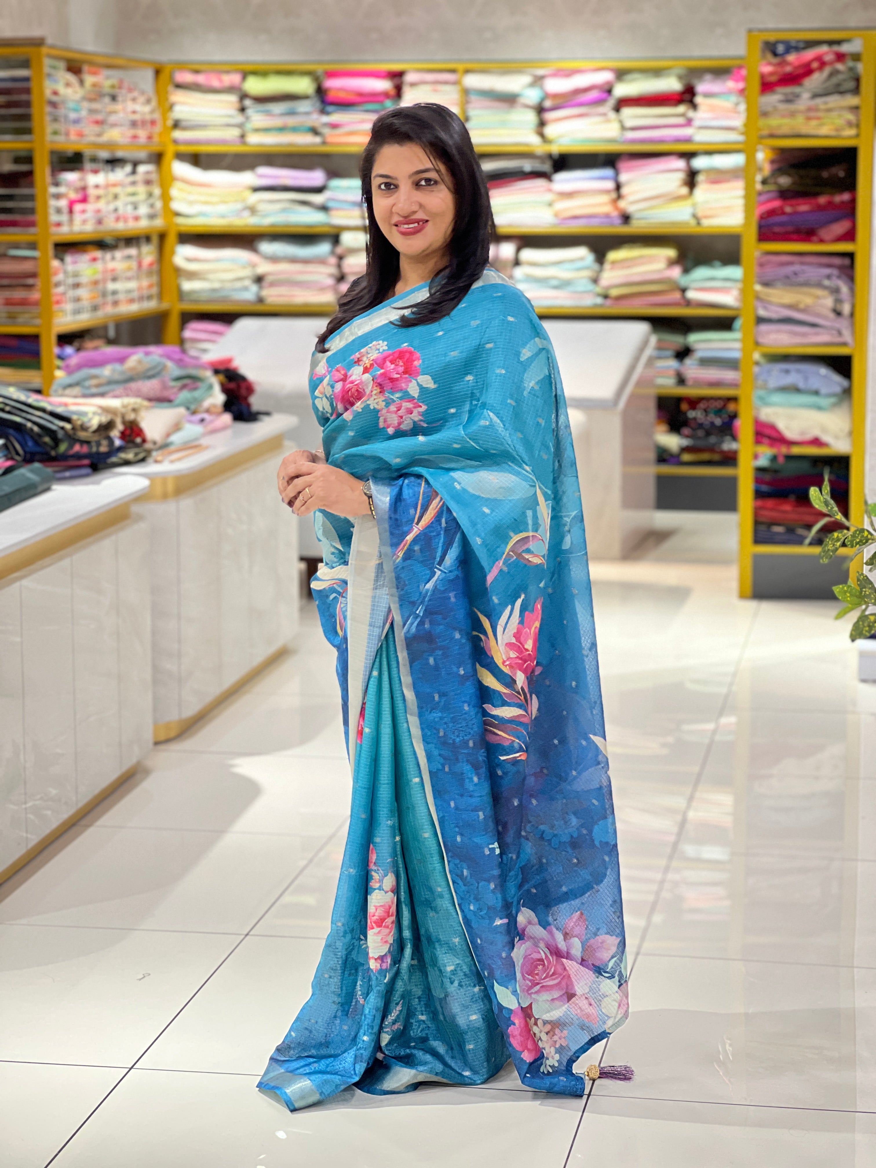Floral Digital Printed Silky Kota Saree | HT279