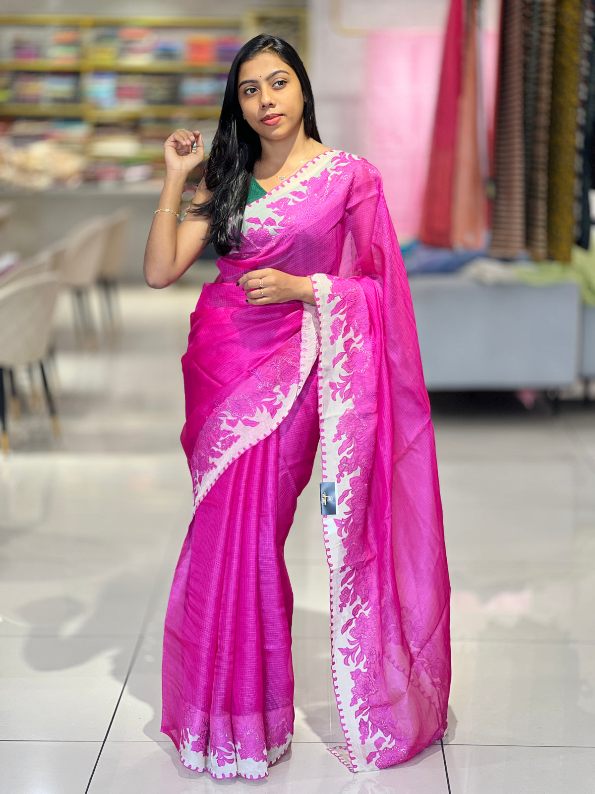 Machine Embroidery Detailed Tussar Silky Kota Saree | SBS1476