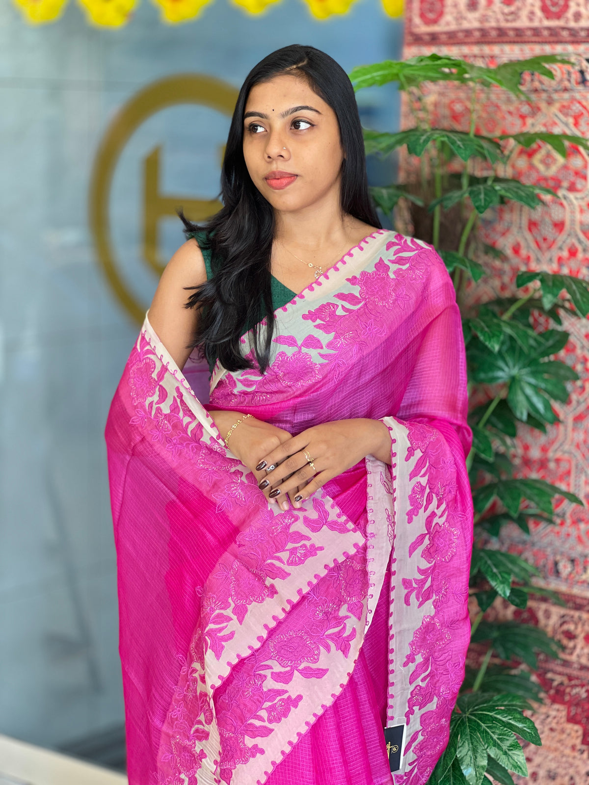 Machine Embroidery Detailed Tussar Silky Kota Saree | SBS1476