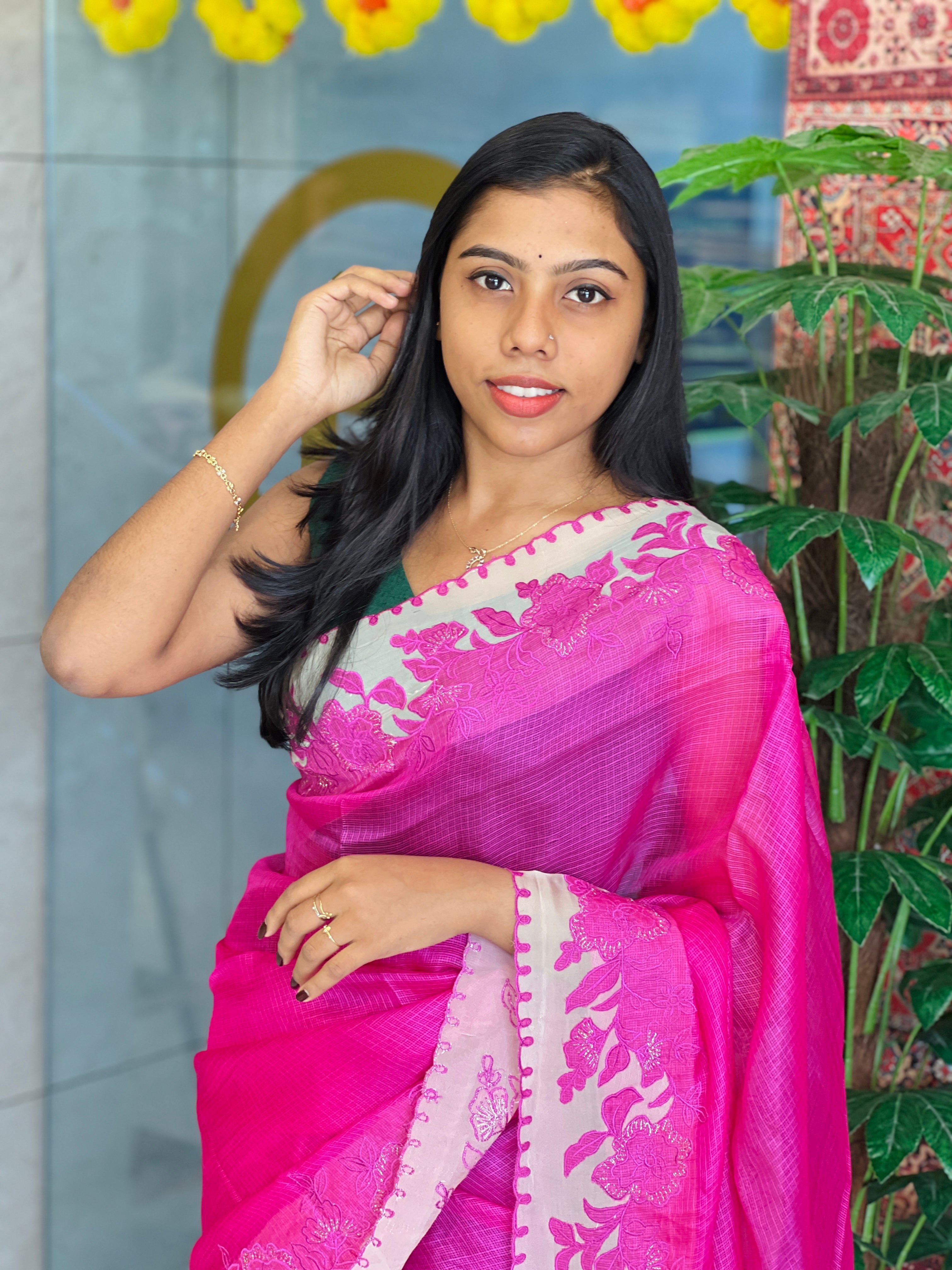 Machine Embroidery Detailed Silky Kota Saree | SBS1369