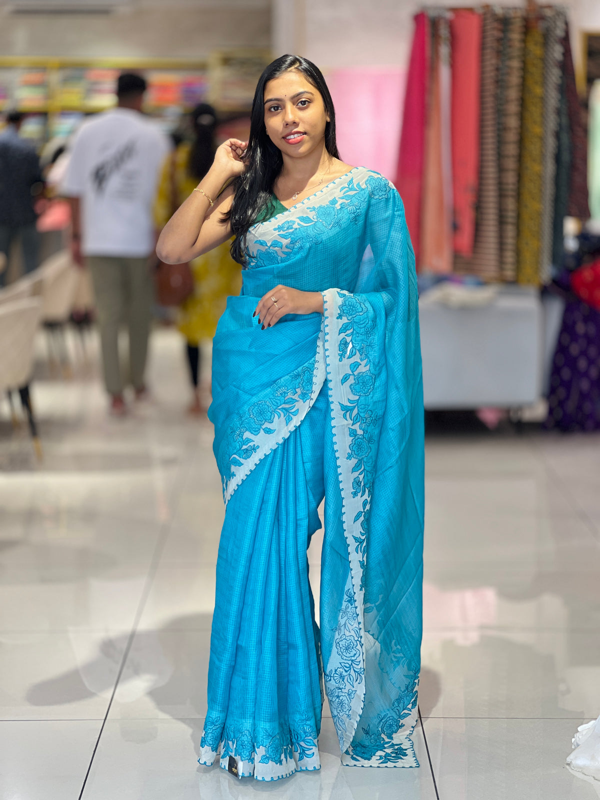 Machine Embroidery Detailed Tussar Silky Kota Saree | SBS1475