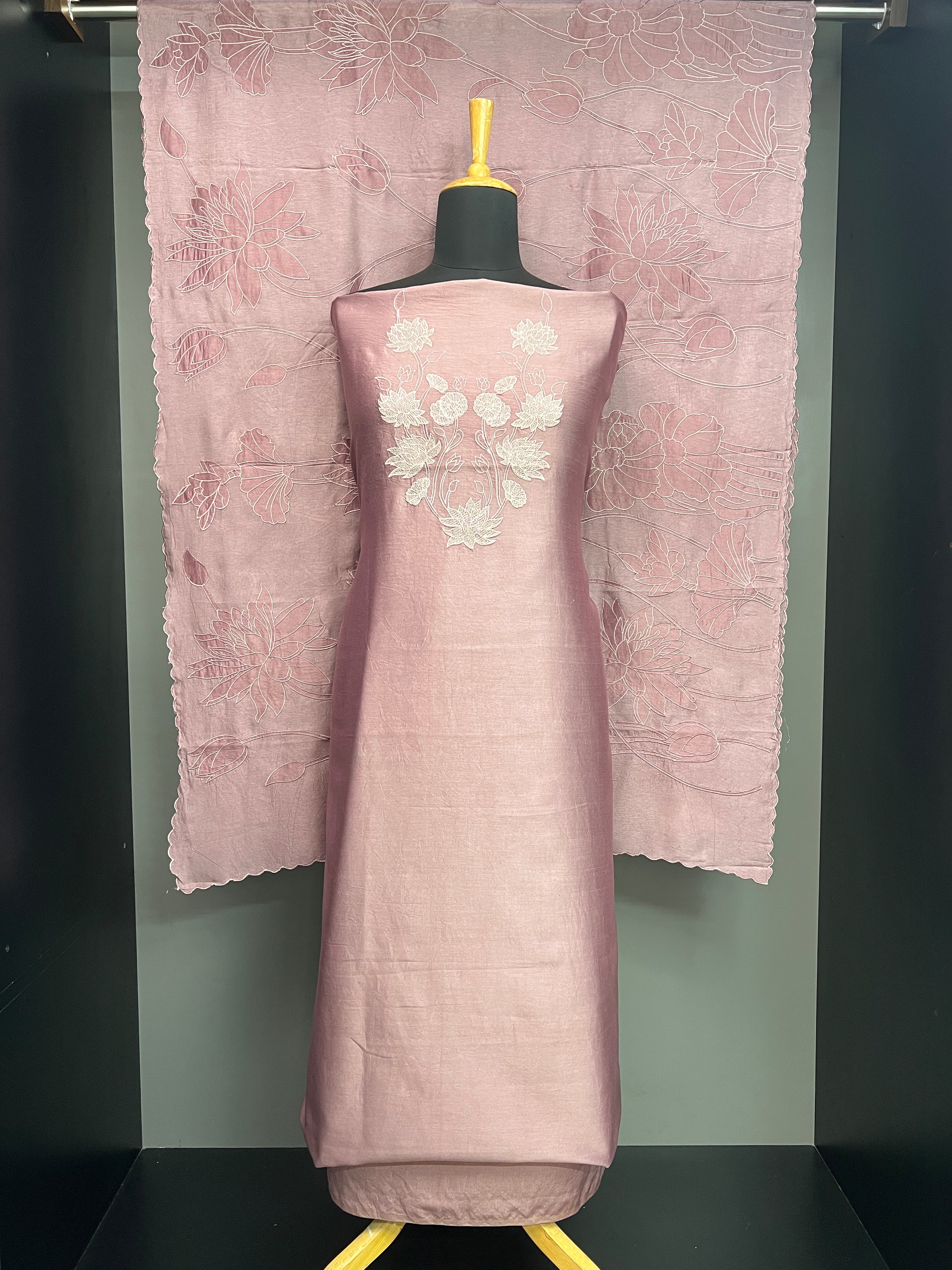 Floral Machine Embroidery Detailed Tussar Salwar Set | MM322