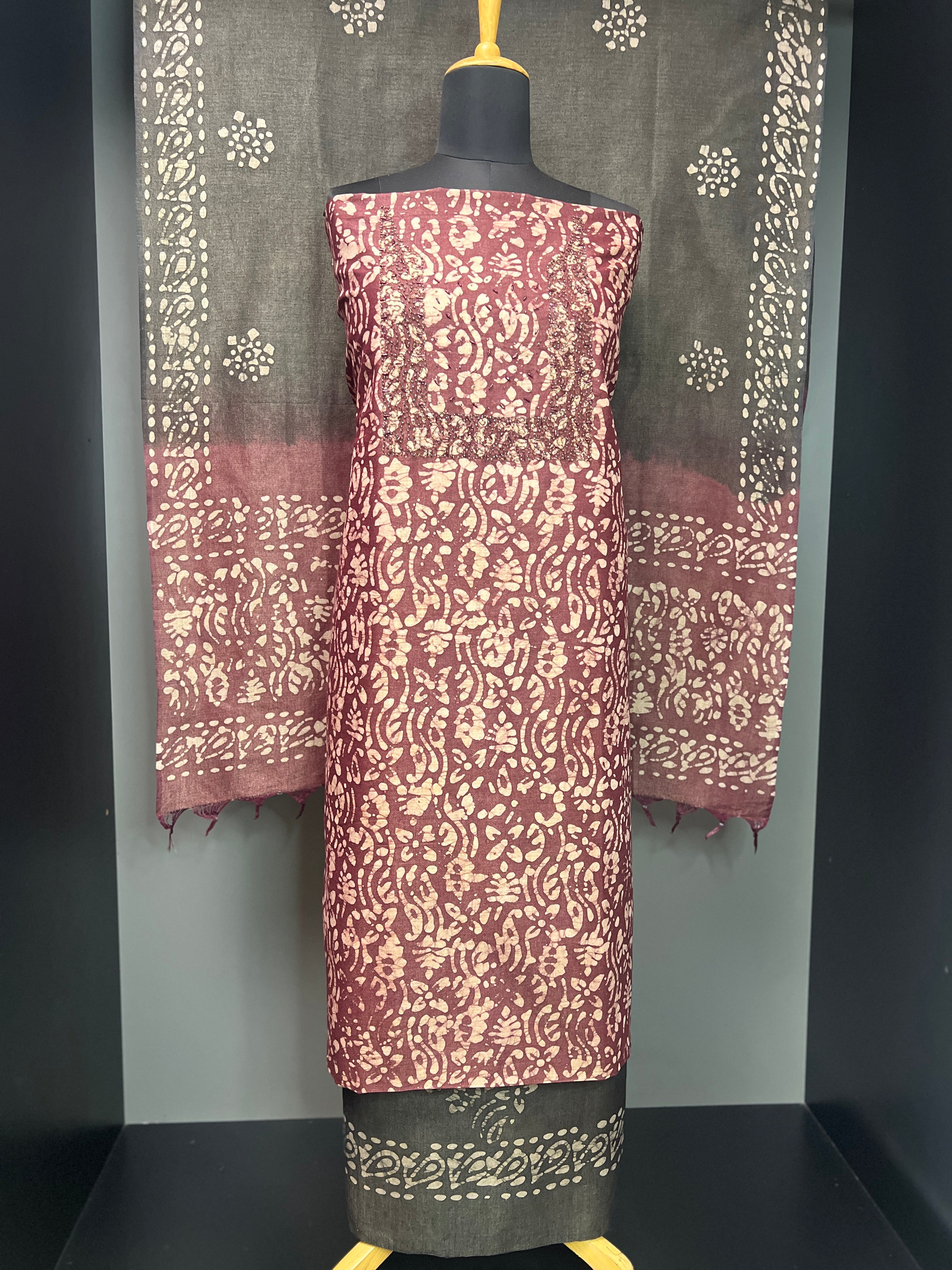 Batik Printed Bhagalpuri Linen Salwar Set | SW1982