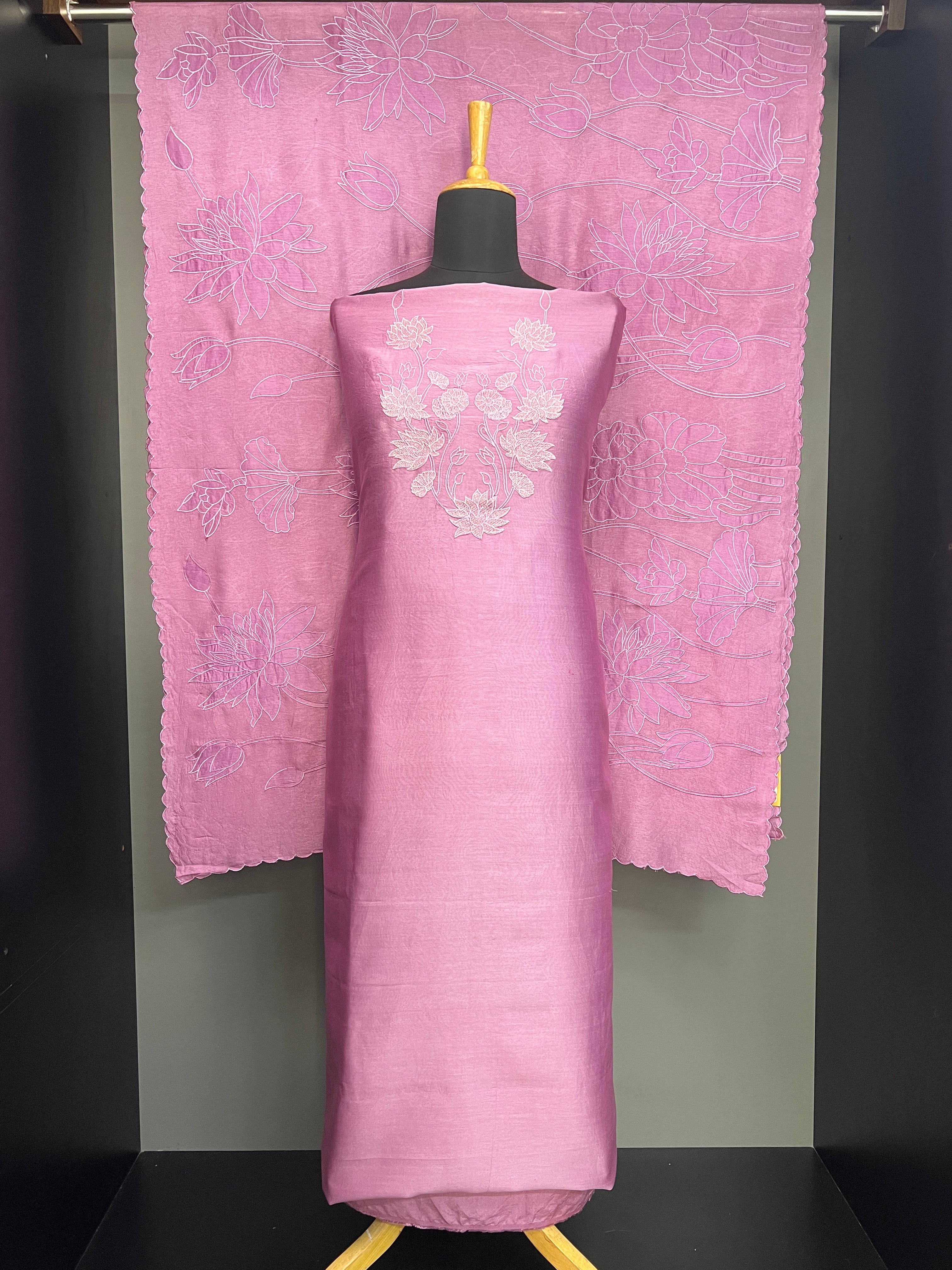 Floral Machine Embroidery Detailed Tussar Salwar Set | MM320